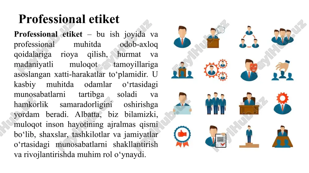 llikni saqlash. ifodali nutq: ovozni boshqarish, intonatsiya va hissiy ifodaning qo‘llanilishi. kasbiy nutq odobi nutq odobi – nutqiy muloqot qoidalari, tamoyillari va shakllarining yigʻindisi, muomala madaniyati ijtimoiy faoliyat sohalari bilan bogʻliq madaniy meʼyorlar majmui. nutq odobi qator talablarga javob berishi kerak. ijobiy natijaga yoʻnalganlik, nizo va bahsli holatlarni yechishga intilish, kelishish, bitimga erishishga harakat qilish nutq odobining ijobiy uslubidir. nutq odobiga rioya qilmaslik salbiy jihat boʻlib, bunday muloqot nizoga, tarafkashlikka, shaxslararo ziddiyatga olib kelishi mumkin oʻz shaxsiy fikriga qarshi tomonning huquqini tan olish muhim ahamiyat kasb etadi. shuningdek, bu jarayon xolislik, suhbatdoshiga hurmat bilan munosabatda boʻlish, murojaat qilishda, mulohaza yuritish va fikrni ifodalashda muloqotning umummadaniy meʼyorlaridan foydalanishni taqozo etadi rasmiy va norasmiy muloqot haqida turli olimlar tadqiqotlari va fikrlari quyidagicha 1. erving goffman (1922–1982) – ijtimoiy o‘zaro ta’sir nazariyasi erving goffman o‘zining “the presentation of self in everyday life” (1956) kitobida rasmiy va norasmiy muloqotni ijtimoiy rollar nuqtayi nazaridan tushuntirgan. …
