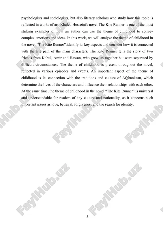 t to hassan. he finds him and helps him escape from afghanistan. this act helps amir restore his relationship with baba, who dies knowing that his son loves him and repented of his betrayal. hassan and baba's relationship is also an important aspect of the novel. hassan is amir's only friend and he loves and respects baba very much. baba also loves hassan and he often says that hassan is his real son. hassan is a kind and [footnoteref:2]sympathetic person who is always ready to help others. he never forgets about his friend amir, even when he betrays him. the relationship between hassan and baba is an example of true friendship and love. they show that relationships between people can be based on sincere feelings, and not on blood and kinship. the topic of the relationship between father and son is relevant for modern society. in the modern world, there …
