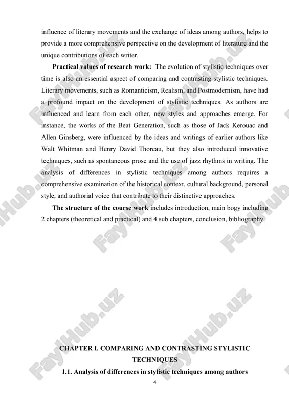 orks, such as "pride and prejudice," the linear structure helps readers navigate the social intricacies of the characters' lives, maintaining clarity throughout the narrative. conversely, other authors opt for non-linear structures, utilizing techniques like flashbacks, flash-forwards, or fragmented timelines. this style can create intrigue and complexity, inviting readers to piece together the story from various perspectives. william faulkner's "the sound and the fury" exemplifies this approach, with its disjointed narrative reflecting the fractured lives of its characters. this technique can challenge readers, but it also adds depth to the storytelling, allowing for a more nuanced exploration of themes and character motivations. language plays a significant role in defining an author's style, with word choice, sentence structure, and use of literary devices contributing to the overall tone and mood. some authors employ elaborate, ornate language, creating rich imagery and sensory detail[footnoteref:2]. this approach can immerse readers in the world of the …