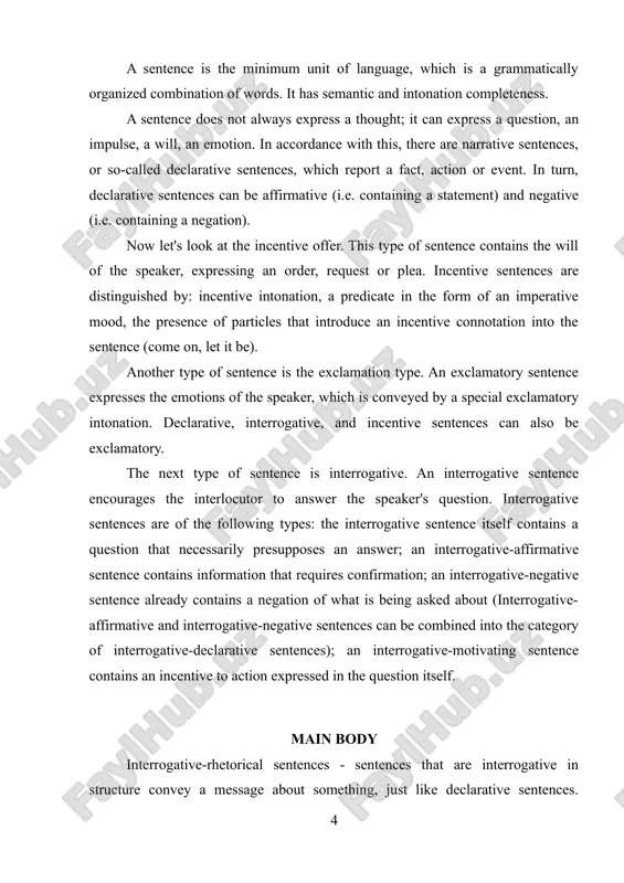 the theory does not provide a comprehensive description of the rhetorical question. there are a number of figures associated with the “rhetorical” use of interrogative sentences. these are the names of some figures from the work of the american researcher r.a. lanham, who distinguished: 1) a question implying a categorical statement or denial; 2) a question that requires an answer; 3) a question addressed by the speaker to himself; 4) emotional speech that encourages listeners to have similar feelings; 5) a question with the purpose of reproaching or scolding someone rather than obtaining information. the identification in rhetoric of such figures as questioning (interrogation) and answering (?) (subjection) predetermined the division of rhetorical questions, subsequently accepted by most researchers, into those containing information in themselves and giving it explicitly in the subsequent answer. thus, the scope of the concept of a rhetorical question also includes a kind of question-answer unity, …