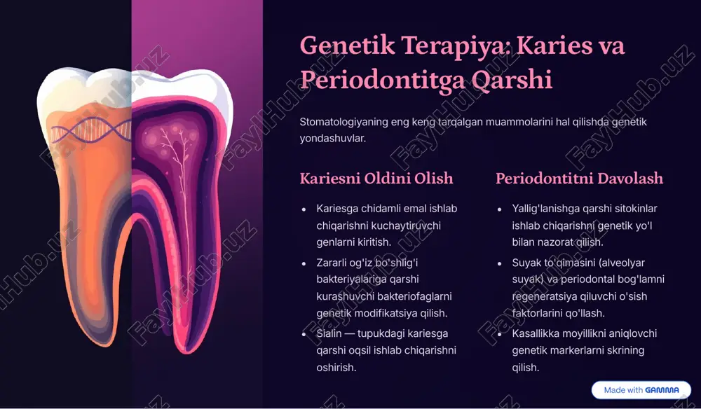 a, biologik tiklanishga e'tibor qaratish. uzoq muddatli yechimlar tish va og'iz salomatligini genetik darajada mustahkamlash. https://gamma.app/?utm_source=made-with-gamma