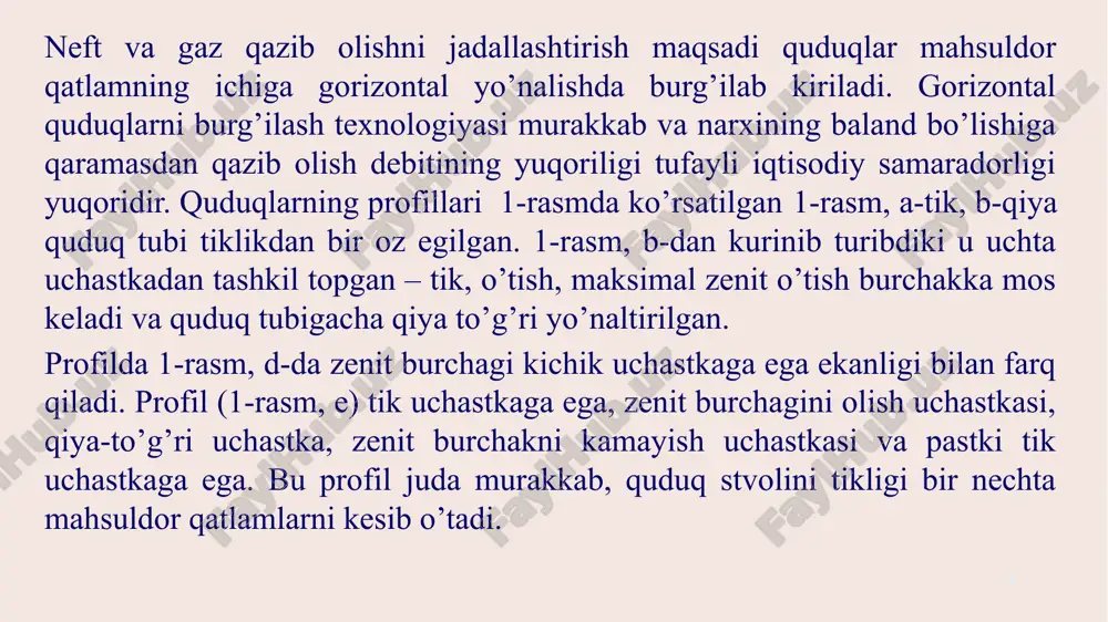 halari tayyorlanadi. bunday tizma boshchalarini pritsipial va konstruktiv sxemalari yuqoridagiga o’xshashdir. besh tizmali boshcha chuqurligi (5000 metrgacha) bosimi 70 mpa gacha quduqlarning ustiga o’rnatish uchun mo’ljallangan bo’ladi, uning tik balandligining o’lchami 3 metr. asosiy tugunlari 1, 8, 9, 10, 11 beshta chorbarmoq o’lchamlari 168 mm dan 502 mm.gacha bo’lgan mustahkamlash quvurlari uchun, 2, 4, 5, 7 ponali osmalar va 3 jo’mrakdan tashkil topgan. 9 korpuslar uchun po’latning oqish chegarasi 5,0-5,5 mpa, nisbiy uzatishi 14-15 % va zarbali qovushqoqligi 40 mnm/m2 gacha. og’ir sharoitlarda ishlatiladigan tizma boshchalarini tayyorlash uchun 35 xml turdagi past legirlangan po’latlardan foydalaniladi. shtampalangan yoki bolg’alangan flanetslar yoki bo’g’izlar 35 xm, 40 x po’latlardan to’g’ridan to’g’ri yasaladi. tizma boshchasi biriktirgichlarini, elementlarining o’lchamlarini mos kelmasligi avariya holatlarini keltirib chiqarishga sabab bo’ladi. standart boyicha 14, 21, 31, 70, 105 mpa,ga ishchi bosimga mo’jallangan tizma boshchalari ishlab chiqariladi. 10 11 3-rasm. tizma boshchasining konstruktsiyasi. 1-g’altak; 2-zichlama; 3-pona; 4-korpus; 5-qulfak; 6-mustahkamlash quvuri; …