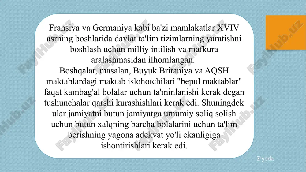 h va yurak uchun, shuningdek, qo'l uchun muhim edi. maʼrifatparvar va fransuz inqilobi islohotchilari quyi tabaqalarning “ozod qilinishi”ga urgʻu bergan boʻlsa, pestalotsi kambagʻallarga oʻzlariga yordam berishni maqsad qilgan. bu ijtimoiy inqilob emas, balki ijtimoiy islohot edi. yulduz e'tiboringiz uchun rahmat ♡ image1.png image2.png image4.jpeg image5.jpeg image6.jpeg image7.jpeg image8.jpeg image9.jpeg image3.png /docprops/thumbnail.jpeg