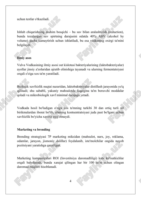 ngi kiruvchilar tahdidi, ta'minotchilarning bozordagi kuchi va o'rnini bosuvchi mahsulotlar xavfini o'z ichiga oladi. iste'molchilarning fikri ba'zi iste'molchilar 40% hajmli spirtli ichimlikning noodatiy ishlab chiqarish usulini qadrlashadi, bunda ayollarning vaginadan olingan bakteriyalar qo'llaniladi. ko'pchilik odamlar 35 aqsh dollari narxiga qaramay, ichimlikning sifati va o'ziga xosligini tasdiqlaydigan ijobiy sharhlarni qoldiradilar. boshqalar 25-30 yoshdagi iste'molchilar uchun yaroqsiz marketing strategiyasi va uning salomatlik va axloqiy jihatlari haqida xavotir bildirishadi. kutishlar va haqiqat kutishlar ko'pincha yuqori, sifatli alkogolning 40% dan ortiq ekanligini ko'rsatadi, haqiqat esa ishlab chiqarishda ko'plab muammolar mavjudligini ko'rsatadi. marketing kutishlari ekzotiklik va eksklyuzivlikni ta'kidlaydi, haqiqiy ishlab chiqarish jarayoni esa qo'shimcha xarajatlar va qiyinchiliklarni o'z ichiga olishi mumkin. iste'molchilarning kutishlari noyob lazzat va yuqori sifat, ammo haqiqat shuni ko'rsatadiki, bu kabi mahsulotning organoleptik xususiyatlari juda farq qilishi mumkin. kelajak istiqbollari kelajakda sun'iy intellekt va robototexnika yordamida agrar sohada hosildorlikni 40% ga oshirish, resurslardan tejamkorlik va aniqlikni ta'minlash mumkin. 2030-yilga borib, qayta tiklanuvchi …