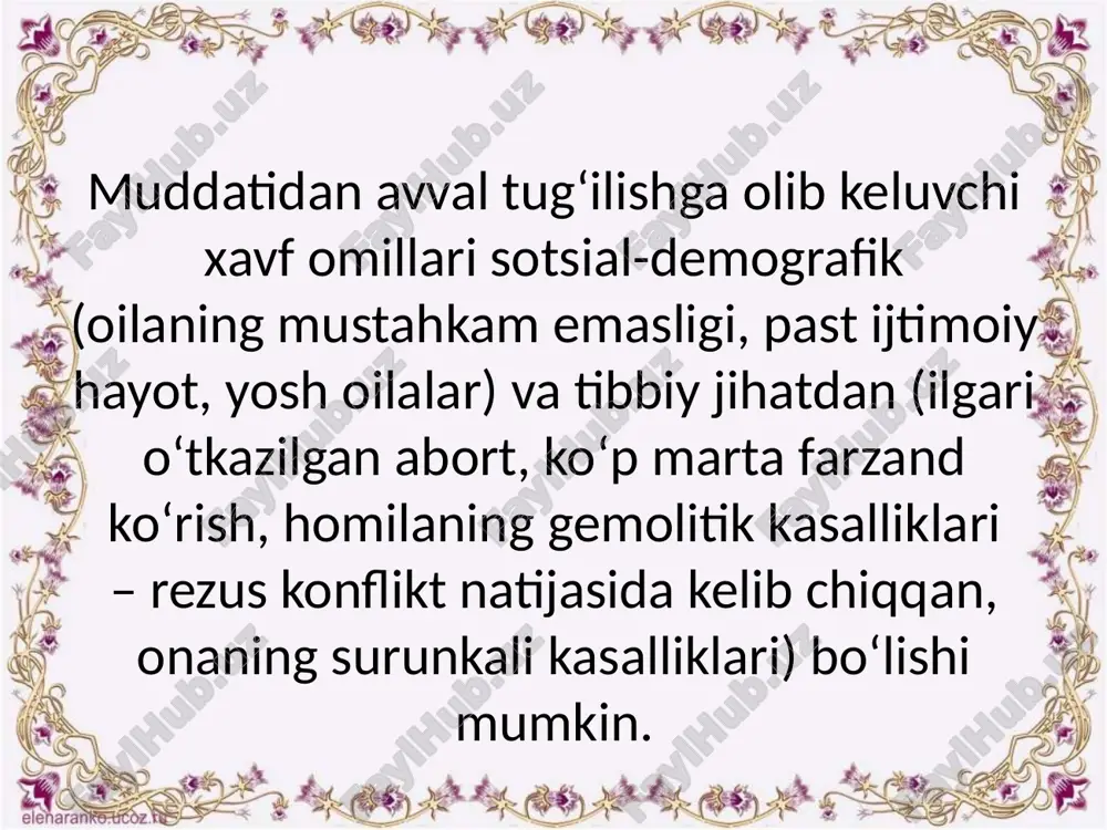 lvasalarga sabab bosh miyada qon aylanishining buzilishi bo‘lib, keyinchalik miyaning zararlanishiga olib kelishi mumkin. chala tug‘ilgan bolalarda (ayniqsa ekstremal kam vaznli bolalarda) ko‘pincha bolalar serebral paraliji (shollik) kelib chiqadi. bolalar serebral paraliji diagnozi bolaning 1 yoshida qo‘yiladi, ammo kasallikning belgilari bolaning tug‘ilishi bilan namoyon bo‘la boshlaydi, ayniqsa 3 oylik vaqtda yaqqol bilinadi. agar bolada mushaklari sust, zaif, agar bola oyoq va qo‘llarini harakatlantira olmasa, 2-3 oylik massaj muolajalari o‘tkazilgandan keyin ham natija bilinmasa, bunday bolalar serebral paralij xavf guruhiga kiradi. agar bolada o‘z muddatiga yarasha reflekslar hosil bo‘lmasa, motorikadan ortda qolsa – ularga bolalar serebral paraliji diagnozi qo‘yiladi. yuqoridagi asab tizimi bilan bog‘liq bo‘lgan holatlarda, chala tug‘ilgan bolalar bilan nevropotolog mutaxassis shug‘ullanadi. bunday bolalarga davolovchi massaj buyuriladi. davolovchi massajni onalar mustaqil ravishda, uy sharoitida ham o‘tkaza oladilar, bu bola bilan bo‘lgan psixologik aloqani ham tiklashga yordam beradi va asab tizimi shakllanishini rag‘batlantiradi. chala tug‘ilgan bolalarning nafas olish tizimi chala tug‘ilgan …