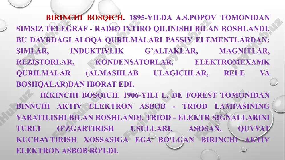 rivojlanishining boshlanishi. o'tgan asrning ikkinchi yarmi kibernetika va kompyuterlar (elektron kompyuterlar) rivojlanishi bilan ajralib turdi. bularning barchasi ushbu sohaga qiziqish uyg'otdi. agar o'z rivojlanishining boshida bitta kompyuter katta hajmdagi butun xonani egallagan bo'lsa, bugungi kunda bizda atrofimizdagi dunyo haqidagi barcha g'oyalarimizni o'zgartira oladigan mikrotexnologiyalar mavjud. molekulyar o'z-o'zini yig'ish bionanoelektronika ajablanarlisi shundaki, lekin, ehtimol, yaqin kelajakda tarixiy asosiy bilimlar kontekstida elektronika nima ekanligi haqida gapirish mumkin bo'ladi. texnologiya har kuni minimallashtirilmoqda. ularning xizmat muddati oshadi. bularning barchasi bizni kamroq va kamroq hayratda qoldiradi. bunday tabiiy jarayonlar mur qonuni bilan bog'liq va kremniy yordamida amalga oshiriladi. bugungi kunda odamlar elektronikaga alternativa - spintronika haqida gapirishmoqda. nanoelektronika sohasidagi ishlanmalarni hamma biladi. ishlab chiqish va qoʻllash sohasi. an'anaviy ravishda elektronika ikki yo'nalishga bo'linadi: elementlar bazasini ishlab chiqish va elektron sxemalarni loyihalash. element bazasi turli xil xususiyatlarga ega elektron qurilmalardir. u vakuum qurilmalari va qattiq jismli elektronika sinfiga bo'linadi. elektr zanjirlarida element bazasi elektr signallarini …