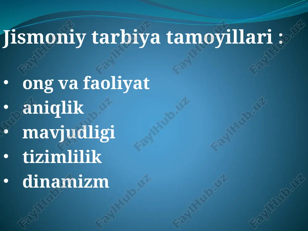 ifatida tavsiflanadi. moslashuvchanlik o'rtasida farqlanadi : dinamik (harakatda namoyon bo'ladi) statik (sizga turg'unlik va tana holatini saqlab qolish imkonini beradi) faol (o'z harakatlari bilan namoyon bo'ladi) passiv (tashqi kuchlar tufayli namoyon bo'ladi) jismoniy faoliyat davomida intensivlik zonalari va ish kuchi jismoniy yuk - jismoniy mashqlarning ishtirokchilarning tanasiga ta'sirining ma'lum miqdori, shuningdek, jarayonda engib o'tilgan ob'ektiv va sub'ektiv qiyinchiliklar darajasi. yuklash hajmi - ta'sir qilish davomiyligi (metr, kilometr), vaqt davomiyligi (sekundlar, daqiqalar, soatlar), bajarilgan ishlarning umumiy miqdori (takrorlashlar soni, mashqlar soni) va boshqalar. yukning intensivligi - bu tananing yukga reaktsiyasi bilan tavsiflangan funktsiyalarga ta'sir qilish kuchi. jismoniy faollik zonalari jismoniy mashqlarni bajarishda ma'lum ko'rsatkichlar bo'yicha cheklangan yuk rejimidir: fiziologik (puls, nafas olish tezligi, kislorod iste'moli, qonda laktat to'planishi va boshqalar) yoki pedagogik (tezlik, temp, harakat va boshqalar). yo'q. quvvat zonasi/ intensivlik zonasi davomiyligi ish puls (urish / min) manbalar energiya qayta tiklash 1 maksimal/ anaerob-alaktik 2 s - 30 s ma'lumot …