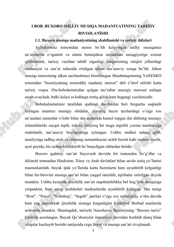 ” kitobida asoslangan. buyuk qo’shoniylar imperiyasi davridan boshlab sharq bilan aloqalar kuchayib borishi natijasida ezgu hayot va musiqa san’ati rivojlanadi. masalan, "ho-zamzam” qo’shig’ini tojikistonda fol’klor uslublarida aytilishini uchratish mumkin. bu qo’shiq davrlar o’tib ancha takomillashib, zamonaviy musiqa ijrochiligida o’z o’rniga ega bo’lgan. uning fol’klor uslubiga birmuncha yaqinligi, usul tartiblari buxoroning «ufar»iga o’xshab ketadi. biroq, buxoro an’anaviy ufarining ijro etilish xususiyatini o’zga biror etnik guruh yoki xalqniki bilan solishtirib bo’lmaydi. u faqat buxoroga xos uslubiy shaklda ekanligi bilan alohida ajralib, sezilib turadi. r.abdullaev tadqiqotida, asosan o’zbek, turkman, qozoq, qirg’iz va qoraqalpoq kabi turkiyzabon aholi bilan birga, fors-tojik vakillari ham yondosh yashashi natijasida milliy an’analarning musiqiy-ma’naviy hayotda ko’plab urfodatlar, bayramona bazmlar, diniy marosimlarning naqadar qo’shilib-chatishib ketganligi haqida qiziqarli fikr-mulohazalar yuritadi. qadimdan bizga ma’lum cholg’ular tarannumidan tashqari "chapak", "qars" hamda qo’lga angishvona taqib, likopchalarga zarb berib, xor bo’lib kuylash udumlari bizning davrimizgacha yetib kelgan. masalan, zardushtiylarning qadimgi kushon davri san’atiga xos diniy bayram …