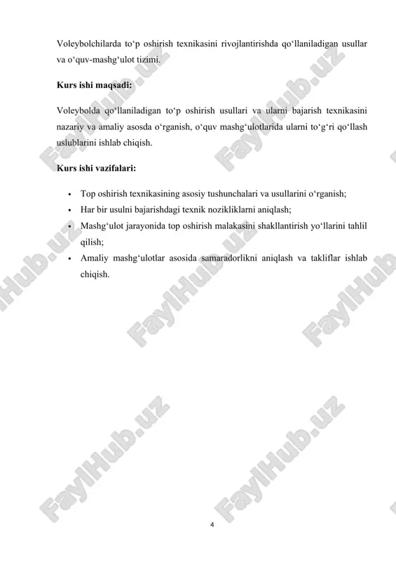 ogik ta’sir: yaxshi amalga oshirilgan top oshirish jamoaning psixologik holatini kuchaytiradi, ayniqsa, o‘yin boshlanishida yoki jamoaning raqibga nisbatan ustunlikni oshirishi kerak bo‘lgan vaziyatlarda. shu bilan birga, xato qilish yoki zaif top oshirish raqibga psixologik ustunlik berishi mumkin. xatoliklarni minimallashtirish: topni oshirishda xatoliklarni kamaytirish maqsadida texnik va taktik yondashuvlarni doimiy ravishda yaxshilash zarur. aks holda, noto‘g‘ri top oshirish jamoaga qo‘shimcha xatoliklar olib kelishi va o‘yinning ritmini o‘zgartirishi mumkin. top oshirishning vazifalari: 1. o‘yinni boshlash va boshqarish: voleybol o‘yini har bir setda top oshirish orqali boshlanadi. top oshirish, ayniqsa, o‘yinning dastlabki bosqichida, o‘yin ritmini belgilaydi va jamoaning ruhiy holatini shakllantiradi. yaxshi bajarilgan top oshirish o‘yinni muvaffaqiyatli boshlash imkonini beradi va raqibning to‘g‘ri pozitsiyaga kelishini sekinlashtiradi. 2. raqibni zaif joylariga yo‘naltirish: topni oshirish orqali maqsadlardan biri – raqib himoyasini sinovdan o‘tkazish va uning zaif joylariga to‘p yuborishdir. shu tarzda, raqib himoyasini zaiflashtirish mumkin. misol uchun, qisqa servislardan foydalanib, raqibning chekka zonalariga to‘p yuborish …