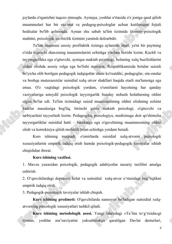 gi muhim jihatlar yoshlarni to'g'ri kasb tanlashlari va o'z sohasining yetuk mutaxassislari bo'lishlarida kasblarning inson oldiga qo'yadigan talablarini bilish muhimdir. mazkur rejada har qanday kasb egasi o'z sohasini to'g'ri tanlay olishi uchun qanday kasbiy va shaxsiy talabalarni bilishi lozimligi masalasi keng tarzda tahlil etilgan. shuningdek, hayot sifatini oshirishda soha egasining o'zi bajarayotgan faoliyatidan qanchalik darajada qanoat hosil qilishi, o'z hayotidan mamnunlik darajasi ham muhim ekanligi asoslangan. bugungi kundagi islohotlarning asosiy maqsadi ham yurtimizda yashayotgan barcha fuqarolar uchun munosib hayot sharoitlarini tashkil qilishdan iboratdir. shu jihatdan ham ma'naviy jihatdan mukammal rivojlangan insonni tarbiyalash, ta'lim va maorifni yuksaltirish, milliy istiklol g'oyasini o'zida mujassam etgan yangi avlodni voyaga yetkazish davlatimiz siyosatining ustuvor yunalishlaridan biri hisoblanadi. ijtimoiy taraqqiyotni1 ro'yobga chiqarish uchun mamlakatda yuqori malakali mutaxassislarni tayyorlash va ularni jahon standartlari darajasiga ko'tarmoq lozim. fan va texnikaning bugungi kun taraqqiyotiga javob berish uchun keng saviyali, bilimdon, o'z kasbining fidoiy kishisini kamol toptirish orqali davlatimizda bozor …