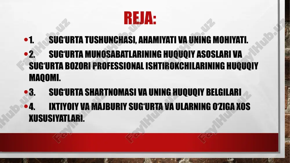 lish boshqa shaxslarning hayoti, sogʻligi, mol-mulkiga zarar yetkazilishi oqibatida yuzaga keladigan majburiyatlar yuzasidan javobgarlik xavfini sugʻurta qilish shartnomasi boʻyicha sugʻurtalash mumkin. zarar yetkazilganlik uchun javobgarlik xavfi sugʻurtalangan shaxs sugʻurta shartnomasida koʻrsatilishi lozim. agar ushbu shaxs koʻrsatilmagan boʻlsa sugʻurta qildiruvchining oʻzining javobgarligi xavfi sugʻurtalangan hisoblanadi. shaxsning sugʻurta shartnomasi ushbu shartnoma boʻyicha sugʻurtalovchi sugʻurta qildiruvchi toʻlaydigan shartnomada shartlashilgan haq(sugʻurta mukofoti) evaziga oʻzini yoxud boshqa shaxsning hayoti va sogʻligiga yetkazilgan zarar. u muayyan yoshga toʻlgan yoxud sugʻurta hodisasi roʻy bergan hollarda sugʻurta pulini bir yoʻla yoxud vaqti vaqti bilan talab turish majburiyatini oladi. sugʻurtalangan deb hisoblanmaydigan shaxs foydasiga faqat sugʻurtalangan shaxsning yozma roziligi bilan shaxsning sugʻurta shartnomasi tuzilishi mumkin. majburiy sugʻurta qonunda quyidagilarni sugʻurta qilish majburiyatini belgilash mumkin: boshqa shaxslarning hayoti sogʻligi yoki mol mulkka zarar yetkazilishi oqibatida boshqa shaxslar bilan tuzilgan shartnomalarning buzilishi oqibatida yuzaga kelishi mumkin boʻlgan oʻzining fuqaroviy javobgarligi xavfi fuqaroga oʻz hayoti yoki sogʻligini sugʻurtalash majburiyati qonun bilan yuklatilishi …