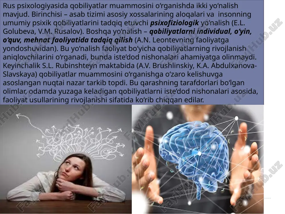 im, o‘yin, bir-biri bilan muloqotga bo‘lgan qobiliyatlar. ular u yoki bu darajada barcha odamlarga xos. bu guruhga mansub qobiliyatlarning har biri shaxs xossalarining murakkab tarkibini tashkil etadi. maxsus murakkab qobiliyatlar turli darajada emas, umuman barcha odamlarga xos bo‘lmagan qobiliyatlar. ular inson madaniyati tarixi jarayonida yuzaga keladigan ma’lum kasbiy faoliyatga bo‘lgan qobiliyatlar hisoblanadi. ular, odatda, kasbiy qobiliyatlar deb ataladi. musiqaviy eshitish qobiliyati – bu musiqali tovushlarni farqlash va ularni aniq joriy etish qobiliyatida namoyon bo‘ladigan eshitish orqali idrok qilishning ma’lum sifati sanaladi. musiqali eshitish qobiliyati – bu musiqali qobiliyatlarning tarkibiy qismlaridan biri. maxsus odatdagi qobiliyatlar ta’lim jarayonida iste’dod nishonalari asosida rivojlanadi. tabiiy qobiliyatlar odamlar va hayvonlar uchun xos bo‘lib, idrok qilish xotirada saqlash, oddiy muloqotga kirisha olish shular jumlasidandir. biologik jihatdan asoslangan bu qobiliyatlar asosini shartli reflekslar hosil bo‘lish jarayoni tashkil etadi. insondagi va yuksak darajada rivojlangan hayvonlardagi bu qobiliyatlar bir-biridan farq qiladi. maxsus insoniy qobiliyatlar ijtimoiy-tarixiy tabiatga ega bo‘lib, ijtimoiy …