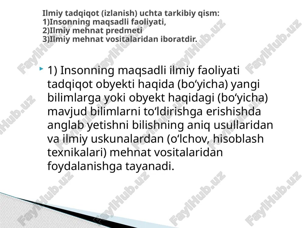 rilmalarni va eksperimentning boshqa vositalarini yaratish; – o‘lchov usullarini asoslash va tanlash; – eksperimental tadqiqotlar o‘tkazish va ularning natijalarini ishlab chiqish 5-bosqich. ilmiy tadqiqotlarni tahlil qilish va rasmiylashtirish: – nazariy va eksperimental tadqiqotlar natijalarini taqqoslash, ularning farqlarini tahlil qilish; – tadqiqot obyekti nazariy modelini aniqlashtirish va xulosalar; – ishchi farazni nazariyaga yoki uning raddiga aylantirish; – ilmiy va ishlab chiqarish xulosalarini shakllantirish, tadqiqot natijalarini baholash; – ilmiy-texnikaviy hisobot tuzish va uni retsenziya qildirish. 6-bosqich. joriy etish va iqtisodiy samaradorlik: – tadqiqot natijalarini ishlab chiqarishga joriy etish; – iqtisodiy samarani belgilash. “ilmiy tadqiqot metodologiyasi” muallif: n.a. shermuhamedova. ushbu darslik ilmiy tadqiqotlarning nazariy va amaliy jihatlarini yoritadi. kitobni kitobxon.com (https://kitobxon.com/oz/kitob/ilmiy_tadqiqot_metodologiyasi) saytidan sotib olish mumkin. “ilmiy tadqiqot metodologiyasi” muallif: n.a. shermuxamedova. mazkur darslik magistratura mutaxassisligi adabiyotlari turkumiga kiradi va davlat ta’lim standartlariga mos keladi. kitobni ebook.tsue.uz (https://ebook.tsue.uz/public/ebooks/ilmiy-tadqiqot-metodologiyasi) saytidan o‘qish mumkin. “ilmiy tadqiqot asoslari” ushbu qo‘llanmada ilmiy tadqiqotlarning asosiy bosqichlari va metodologiyasi haqida ma’lumotlar …