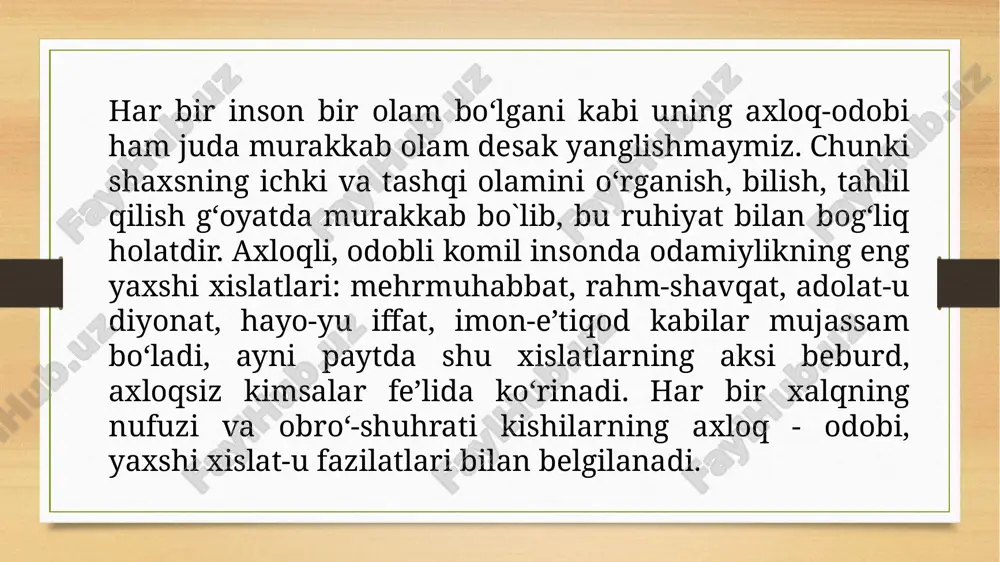 muhim ekanligini ta’kidlab o‘tgan edi. beruniy axloqiy tarbiyaga musulmon diniy talablaridan kelib chiqqan holda yondashadi. axloqiylik yaxshilik va yomonlik o‘rtasidagi kurash natijasida namoyon bo‘ladi va shakllanadi. uning bu fikri o‘z davri uchun yangi va ilmiy bashorat edi. oila va oilada bola tarbiyasi masalasi abu ali ibn sinoning ilmiy merosida ham muhim o‘rin egallaydi. u o‘zining qator asarlarida bolaning salomatligi, uning tarbiyasi haqida, eng muhimi bola ruhiyatini o‘rganish borasida ko‘plab qimmatbaho fikrlarni yozadi. ularning hammasi bir butun bo‘lib, muayyan pedagogik qarashlar tizimini tashkil etadi va u ma’naviy-axloqiy barkamol insonni shakllantirish haqidagi g‘oyaga borib taqaladi. ibn sinoning “tadbiri al-manozil” nomli asarida katta bir bob oila va oilaviy tarbiya masalalariga bag‘ishlangandir. ibn sino oilada bola tarbiyasi ancha murakkab va nozik bo‘lib, uni bolaning yoshligidan boshlab va izchillik bilan olib borish lozimligini uqtiradi. u ona allasining tarbiyaviy ahamiyati haqida to‘xtalib, “alla” ikki vazifani bajaradi, deydi. birinchisi, uni tebratish orqali bolaga jismoniy orom bag‘ishlanadi; ikkinchisi, …