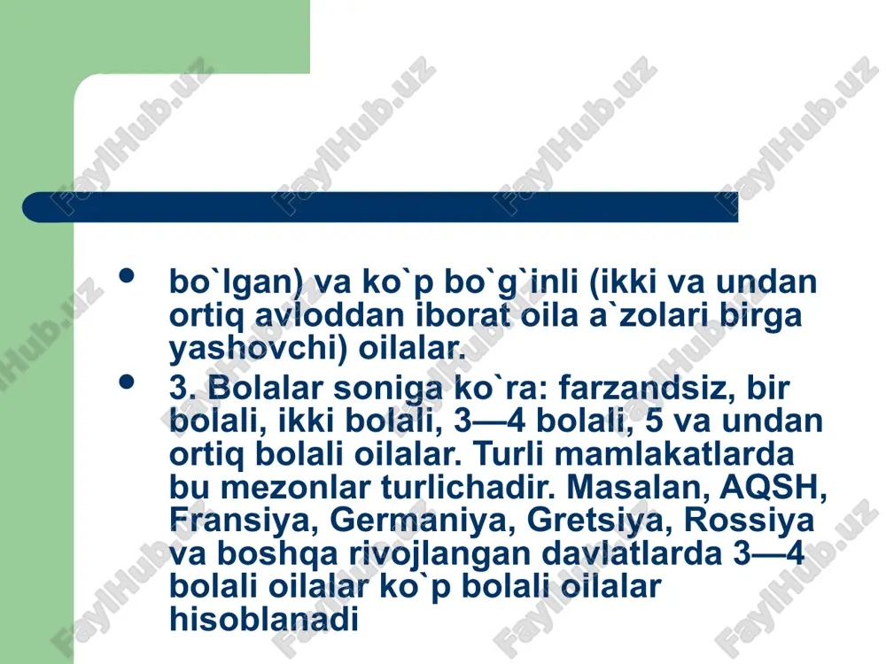 ing kommunikativ vazifasi oilaning kommunikativ vazifasi oila a`zolarining o`zaro muloqot va o`zaro tushunishga bo`lgan ehtiyojini qondirishga xizmat qiladi. psixologik tadqiqotlarda ta`kidlanishicha, turli ijtimoiy yo`nalganlik, ustanovkalar, hissiy madaniyat, odamning axloqiy, ma`naviy va psixologik salomatligi — oiladagi o`zaro, ichki muloqot xarakteri, oiladagi katta a`zolarning muloqotda psixologik ustanovkalarni namoyon qilishlari, oiladagi axloqiypsixologik iqlimga to`g`ridan to`g`ri bog`liqdir. oilaning rekreativ vazifasi insoniyat taraqqiyotining hozirgi bosqichida fan-texnika taraqqiyotining yuksalib, odamlarning kundalik hayotining urbanizatsiyalashuvining (radio, televideniye, video, kompyuter va boshqalar) ortib borishi, oilalarning tobora nuklearlashib borayotganligi bilan oilaning kommunikativ vazifasining ahamiyati, oila a`zolarining bir-birlari bilan «odamlarcha» suhbatlashib olishning ahamiyati tobora ortib bormoqda. bu o`rinda o`zbek oilasining o`ziga xos xususiyati: ko`p avlodlilik, ko`p farzandlilik kabilar bunday oilalar a`zolari o`rtasida o`zaro muloqot to`laroq amalga oshishiga asos bo`ladi, ularning o`zaro muloqotga bo`lgan ehtiyojlarini qondirishda muhim rol o`ynaydi. biroq so`nggi yillarda ba`zi oilalarda ota-onalar va bolalar o`rtasida muloqotning kamligi, bir-biriga e`tiborning pasayishi, oila a`zolari o`rtasida fikr erkinligining cheklanganligi (ayniqsa qishloq oilalarida), …