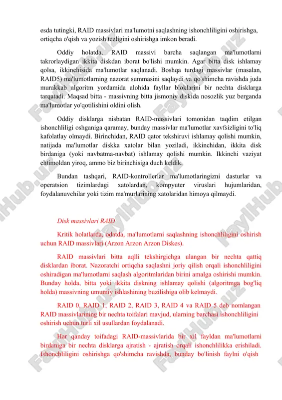 ir. raid massivlarining bir nechta turlari mavjud (ularning tashkil etilishi yon panelda tasvirlangan). shuni esda tutingki, raid massivlari ma'lumotni saqlashning ishonchliligini oshirishga, ortiqcha o'qish va yozish tezligini oshirishga imkon beradi. oddiy holatda, raid massivi barcha saqlangan ma'lumotlarni takrorlaydigan ikkita diskdan iborat bo'lishi mumkin. agar bitta disk ishlamay qolsa, ikkinchisida ma'lumotlar saqlanadi. boshqa turdagi massivlar (masalan, raid5) ma'lumotlarning nazorat summasini saqlaydi va qo'shimcha ravishda juda murakkab algoritm yordamida alohida fayllar bloklarini bir nechta disklarga tarqatadi. maqsad bitta - massivning bitta jismoniy diskida nosozlik yuz berganda ma'lumotlar yo'qotilishini oldini olish. oddiy disklarga nisbatan raid-massivlari tomonidan taqdim etilgan ishonchliligi oshganiga qaramay, bunday massivlar ma'lumotlar xavfsizligini to'liq kafolatlay olmaydi. birinchidan, raid qator tekshiruvi ishlamay qolishi mumkin, natijada ma'lumotlar diskka xatolar bilan yoziladi, ikkinchidan, ikkita disk birdaniga (yoki navbatma-navbat) ishlamay qolishi mumkin. ikkinchi vaziyat ehtimoldan yiroq, ammo biz birinchisiga duch keldik. bundan tashqari, raid-kontrollerlar ma'lumotlaringizni dasturlar va operatsion tizimlardagi xatolardan, kompyuter viruslari hujumlaridan, foydalanuvchilar yoki …