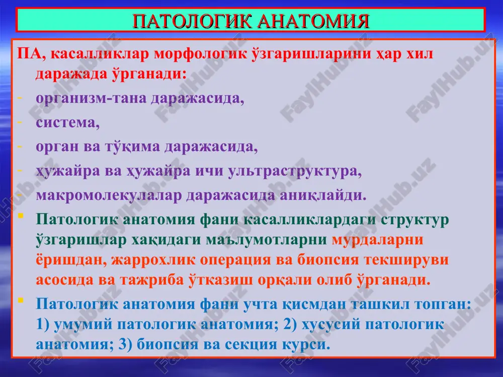 и. паренхиматоз дистрофиялар (липидозлар) жигар ёғли дистрофияси. гепа-тоцитлар цитоплазмасида, асосан бўлакчалар периферик қисмида ёғ томчилари мавжуд. бўёқ: гематоксилин-эозин гепатоцитлар ёғли дистрофияси. гепатоцитлар цитоплазмаси сариқ ёғ томчилари билан тўлган. бўёқ: судан iii билан паренхиматоз дистрофиялар (липидозлар) кардиомиоцитлар ёғли дистрофияси. цитоплазмада сариқ ёғ томчилари (а) венулага яқин жойлашган (б), соғ кардиомиоцитлар гурухи (в). бўёқ: судан iii билан кардиомиоцитлар ёғли дистрофияси. митохондриялар (м) орасида, уларнинг тегиб турган ташқи мембранасида ёғ (л) тузилмалари жойлашган. электрон микроскопия паренхиматоз дистрофиялар (липидозлар) буйрак каналчалари эпителийси ёғли дистрофияси (буйрак амилоидозида). коптокча капилляр деворида (а) амилоид, каналча эпителийси ва бўшлиғида (б), буйрак стромасида (в) ёғ мавжуд. . бўёқ: судан iii билан нефроцитлар ёғли дистрофияси. хужайра базал қисмида липид (л) томчилари жойлашган. митохондрия (м) сақланган. электрон микроскопия паренхиматоз дистрофиялар - гликогенозлар гликогенозда гепатоцитлар. цитоплазмасида мембранали чегараланган гликоген (гл) тўпланган. я – ядро. эр –эндоплазматик ретикулум. м –митохондрия. жк – ўт капилляри. электрон микроскопия буйрак каналчаси эпителийси углеводли дистрофияси (қандли диабетда). …