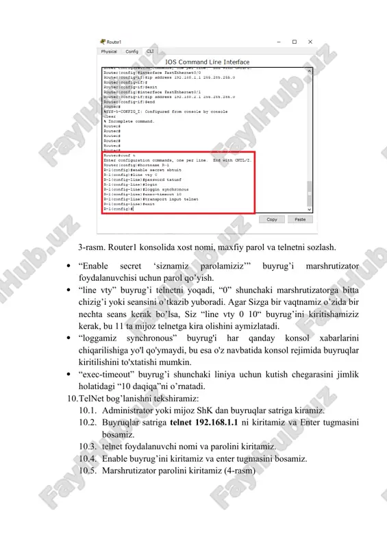 cisco packet tracer dasturida telnet, ssh protokoli bilan ishlash. - Page 4
