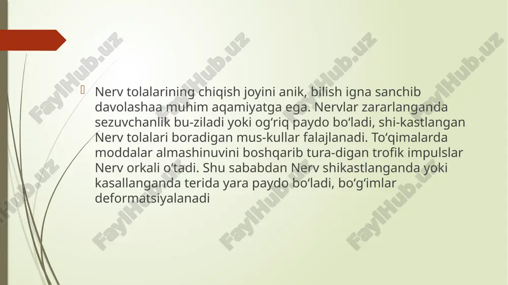i va sezuvchi o‘zakda (nucleus sensorius) tugaydi. neyronning hujayralari joylashgan bo‘lib, /docprops/thumbnail.jpeg