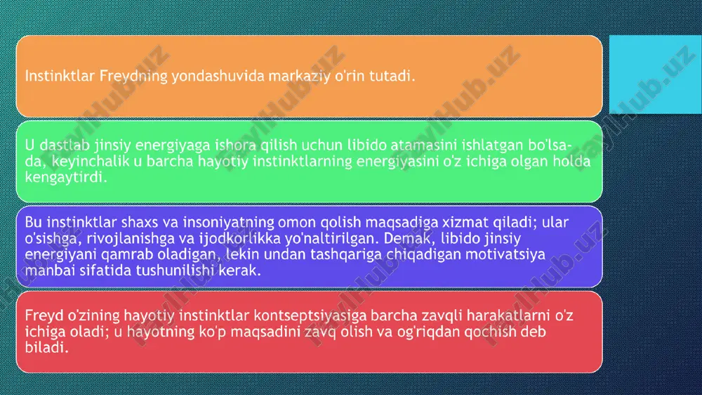 h vs repressiya biroq, repressiya dastlab bu qiyin his-tuyg'ularni tinchlantirishda samarali bo'lishi mumkin bo'lsa-da, bu yo'lda katta tashvishga olib kelishi mumkin. freyd repressiya ruhiy tushkunlikka olib kelishi mumkinligiga ishongan. repressiya va bostirishrepressiya ko'pincha bostirish bilan aralashtiriladi, boshqa turdagi himoya mexanizmi. agar repressiya istalmagan fikrlar yoki impulslarni ongsiz ravishda blokirovka qilishni o'z ichiga olsa, bostirish butunlay ixtiyoriydir. xususan, bostirish atayin og'riqli yoki istalmagan fikrlarni unutishga yoki o'ylamaslikka harakat qiladi. repressiya belgilari freyd jismoniy alomatlar repressiya bilan bog'liq bo'lishi mumkinligini aytdi. bularga quyidagilar kiradi: yuqori qon bosimi teri kasalliklari charchoq semirib ketish bosh og'rig'i bosh aylanishi orqa, bo'yin, ko'krak va qorin og'rig'i bundan tashqari, kimdir xotiralar, fikrlar yoki his-tuyg'ularni bostirishning ba'zi xatti-harakatlar belgilari bo'lishi mumkin. ular o'z fikrlari yoki his-tuyg'ulari haqida gapirishda qiynalishi mumkin, hatto ular haqida so'ralganda himoyalanishadi. ular o'zlarini yomon his qilishlari yoki qiyin his-tuyg'ulardan qochish uchun ongsiz harakatlar qilishlari mumkin (masalan, spirtli ichimliklar ichish yoki ijtimoiy tarmoqlarga sho'ng'ish). freyd …