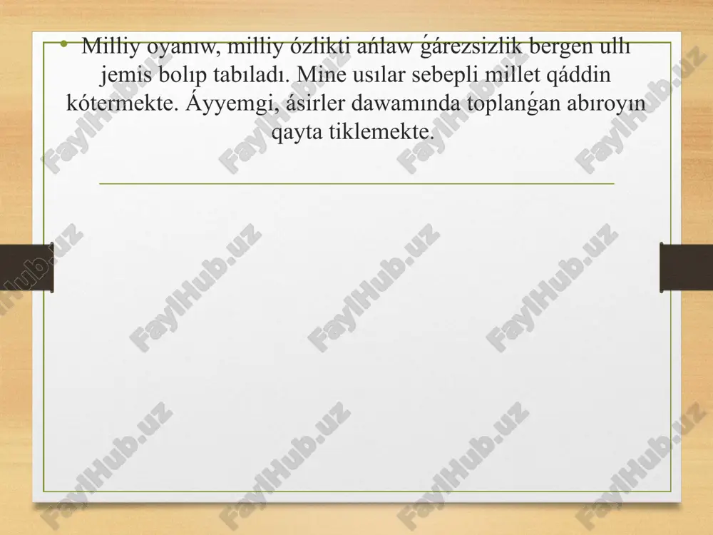 ı hám konstitutsiya joybarları dıqqat penen kórip shıǵıldı. ózbekstan respublikası oliy kenesiniń 1991 jılı 18 noyabrde bolıp viii sessiyası «ózbekstan respublikasınıń mámleketlik bayraq haqqında» nızam qabıl etti. mámleketlik bayraq áyyemgi ata-babalardan kiyatırǵan miyraslardı ózine sińdirip alǵan bolıp, milliy hám ruwxıy táreptende qudiretli imperiyalar mısali a.temur imperiyası bayraǵı traditsiyaların dawam ettirgen. 1992 jıl 2 iyulǵa kelip, ózbekstan respublikası oliy kenesinıń x sessiyasında «ózbekstan respublikasınıń mámleketlik gerbi» haqqında nızam qabıl etildi. 1991-jılı 18-noyabrde ózbekistan respublikası mámleketlik bayraǵı qabıl etildi 1992-jılı 2-iyulde ózbekistan respublikası mámleketlik gerbi qabıl etildi 1992-jılı 10-dekabrde ózbekistan respublikası mámleketlik gimni qabıl etildi ózbekstannıń jańa konstitutsiyasın islep shıǵıw ideyası 1990-jılı 20 iyunda ǵárezsizlik deklaraсiyasınıń qabıl etiliwi menen birgelikte payda bolǵan edi. konstituсiya proekti usı waqıttan baslap tayarlanıla basladı. proekttiń dáslepki variantı 1991 jıl oktyabr-noyabrine shekem tayarlanıp bolındı. usı proekt islenip atırǵan waqıtta. mámleketimiz tariyxında túpkilikli burılıs júz berdi. 1991-jıl 31 -avgustta mámleketlik ǵárezsizlik járiyalandı. solay etip, usınday jaǵdayda respublikanıń konstitutsiyası …
