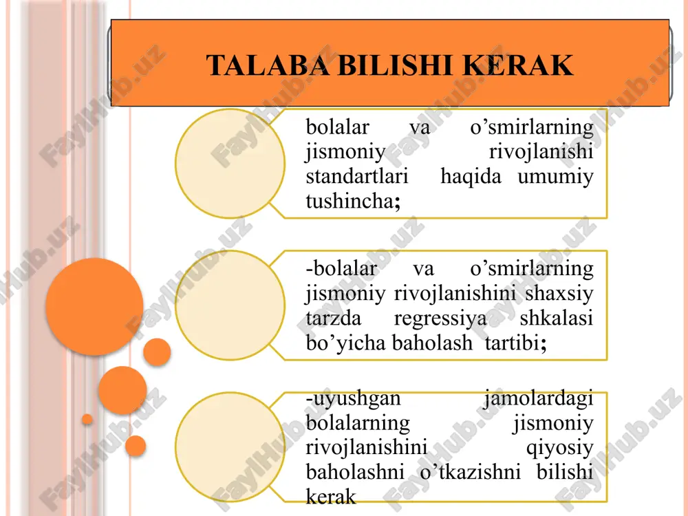 da gavda, ko'krak qafasining, qorinning, qo’l va oyoqlarning shakli, yog’ bosish darajasi, mushaklar va suyak tizimlari rivojining xususiyatlari aniqlanadi. somatoskopiya usuli bolalar va o'smirlarning tana tuzilishi turini hamda konstitutsiyasini aniqlashga imkon beradi. skoliozometr charm obruch va unga biriktirilgan yukli santimetrli lentadan iborat. shundan so'ng u tik turadi va uning bo'yniga (vii bo'yin umurtqasi balandligida skoliozometr obruchi kiyg’aziladi. skoliozometr vertikal tushgan lentasidan tekshiriluvchi umurtqa pog’onasining qiyshayganligi shu tarzda baholanadi. mumkin. qomatni o'rganish qomat – odamning erkin turgandagi holati, umurtqa pog’onasi shakli to’g’ri rivojlanganligi va mushaklar tonusi hisobiga qomat tuzilishi turlicha bo'ladi. qomatlar quyidagicha: to‘g’ri, bukirsimon, kifotik, lordotik va qiyshaygan bo'ladi. to‘g’ri turdagi qomatda bo'yin va bel egriliklari, chuqurliklari, kattaliklari bir-biriga yaqin bo'lib, kichik maktab yoshdagi bolalar uchun 3 – 4 sm, o'rta va katta yoshdagi bolalar uchun 4 – 4,5 smni tashkil etadi; bunda tana to‘g’ri ushlanadi, bosh ko'tarilgan, elka to‘g’rilangan va bir xil balandlikda, qorin tortilgan, oyoqlar to‘g’rilanganligi kuzatiladi. oyoq …