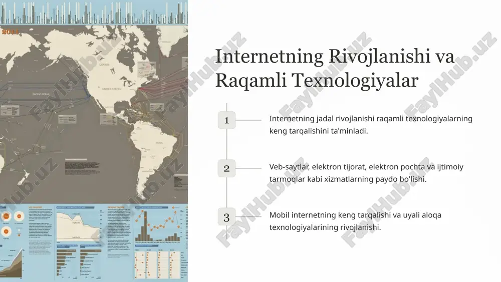 arish va boshqaruv tizimi 1 rejalashtirish it strategiyasini ishlab chiqish va kelajakdagi ehtiyojlarni hisobga olish. 2 resurslarni boshqarish it resurslarini samarali ishlatish va xarajatlarni optimallashtirish. 3 xavfsizlikni boshqarish it xavfsizligini ta'minlash va ma'lumotlarni himoya qilish. 4 monitoring va tahlil it tizimining ishlashini kuzatib borish va muammolarni hal qilish. 17 milliy axborot tizimi va uning rivojlanish istiqbollari 18 xulosa raqamli va axborot texnalogiyalari raqamli va axborot texnologiyalar insoniyat hayotida tobora muhim rol o'ynamoqda. ular bizning hayot tarzimizni, ish usullarimizni va jamiyatni shakllantirmoqda. kelajakda raqamli texnologiyalarning rivojlanishi va ta'siri yanada kuchayishi kutilmoqda. 19 image1.png image2.png image3.png image4.png image5.png image6.png image7.png image8.png image9.png image10.png image11.png image12.png image13.png image14.png image15.png image16.png image17.png image18.png image19.png image20.png image21.png image22.png image23.png image24.png image25.png image26.png image27.png image28.png image29.png image30.png image31.png image32.png image33.png image34.png image35.png image36.png image37.png image38.png image39.png image40.png
