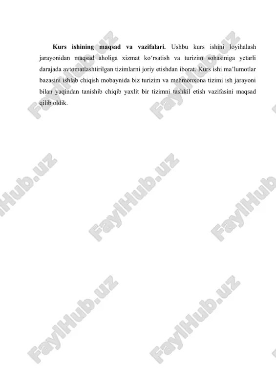 ri bilan birgalikda boshqa qirgʻoqqa olib oʻtilishi mumkin. xizmatlar toifasi, xilma-hilligi va narxiga koʻra mehmonxonalar bir necha turga ajratiladi: · minimal miqdordagi hizmatlarni koʻrsatuvchi chegaralangan servisli arzon mehmonxonalar. ushbu turdagi mehmonxonalarda ovqatlanish korxonalati boʻlmasligi ham mumkin. · “lyuks” mehmonxonalar – kishini lol qoldiruvchi dekoratsiyaga ega, qimmatbaxo mebel, yaxshi jihozlangan umumiy foydalanish joylariga, xodimlar soni honalar soniga qaraganda birmuncha ortiq. jahon turizm tashkiloti hozirgi kundagi mehmonxona hizmatlari bozori iste’molchilariga koʻra mehmonxonalarni quyidagi turlarga ajratadi: · “lyuks” otellar - badavlat insonlar va tashkilot rahbarlariga moʻljallangan boʻlib, shahar markazida joylashadi, juda qimmat narx evaziga shohona hizmatlarni taqdim etadi. yuqori toifali otellar – shahar ichida joylashgan boʻlib, malakali xodimlar tomonidan koʻsatiladigan keng qamrovli hizmatlarni taklif etadi, qimmat mebel uskunalar bilan jihozlangan. biznesmenlar, konferensiya qatnashchilari va individual turistlarga moʻljallangan. narxlar oʻtamiyonadan yuqoriroq. oʻrta hol otellar– keng omma uchun moʻljallangan boʻlib, oʻrtameyona narxlar asosida hizmat koʻrsatadi. ishlab chiqarish harajatlarini pasaytirish uchun zamonaviy texnologilaryani qoʻllaydi. apart-otel – …