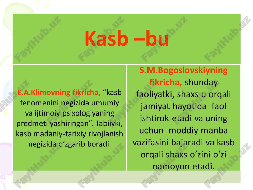 tan hurmat ifodasidir. antik davrda shunday fikr, naql bo’lgan: “och bolani shunchaki to’ydirish emas, balki uning o’ziga baliq (ozuqa ma`nosida) tutishni o’rgatish lozim”. 8) psixolog-mutaxassislarda o’z ustida ishlash, kasbiy o’sishi, intilishi, qobiliyati bo’ladi. albatta qiziquvchi psixologlar ham turli funeda mental manbalarni mutoalaa qilish orqali o’z ustida tinimsiz ishlashi mumkin. mutaxassis-psixolog faqatgina o’z ustida ishlashi uchun kitob mutoala qilib, turli metodikalarni ishlab chiqmay ularning tub mohiyatini tushunib etadi. talabalarning ta`kidlashicha, muayyan bir g`oya kasbiy shakllanishga o’z ta`sirini ko’rsatadi. 9) mutaxassis-psixologning o’z mehnat faoliyatida kasbiy psixolog ishini shakllanganlik “qiziquvchi psixolog” da esa mehnat psixogigienasi shakllanmagan bo’ladi., ya`ni haqiqiy mutaxassis, o’zining samarali mehnat faoliyatini tashkil etishi uchun joyning psixogigienasiga amal qiladi. bu orqali u o’zining salomatligi haqida qayg`uradi. qolaversa, ish joyining qulay, psixogigienasi faoliyat samarasini oshiradi. 10) mutaxassis-psixolog mavjud metodika va g`oyalarga ehtiyotkorona tanqidiy yondashadi va bazaviy tizimlashtirilgan bilimlarga asoslanadi. bu erda gap astrologiya, xiromantiya, diyanetika haqida ketmoqda. psixolog ushbu soha bo’yicha bilimlarga …