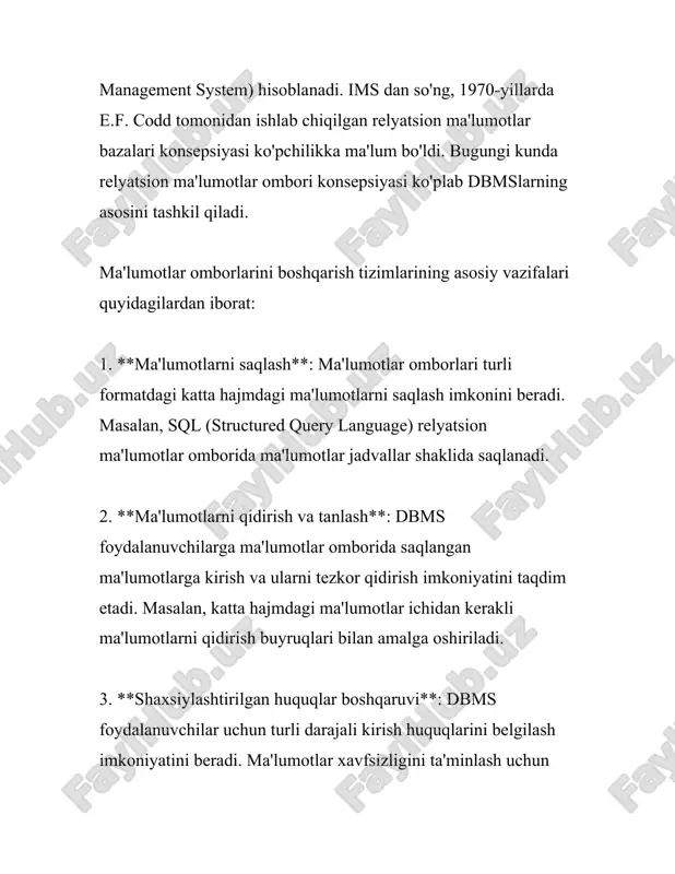 ining asosiy qismidir. to'g'ri va aniq ma'lumotlarni yig'ish tadqiqot natijalarini to'g'ri tahlil qilish va tushunish imkonini beradi. ma'lumotlarni to'plash usullari turli kategoriyalarga ajratilishi mumkin, jumladan, sifatli va miqdoriy usullar. 1. **sifatli usullar** sifatli usullar odatda matn, tasvir yoki ovoz kabi ma'lumotlarni o'z ichiga oladi va tadqiqot mavzusini chuqurroq tushunishga yordam beradi. ko'p hollarda bu usullar tadqiqot ishi yoki situatsiyalarni aniq tasvirlash va ta'riflash uchun qo'llaniladi. - intervyular: - tuzilmagan intervyular (respondent erkin javob beradi) - yarim-tuzyalastirilgan intervyular (barcha ishtirokchilar uchun bir xil savollar bilan) - tuzilgan intervyular (qat'iy rejalashtirilgan savollar) - kuzatish: - faol kuzatish (kuzatuvchi tadbirga bevosita aralashadi) - passiv kuzatish (kuzatuvchi tadbirdan chetda turadi va aralashmaydi) - hujjat tahlili: - matn, rasm, video kabi turli xil manbalardan ma'lumot yig'iladi. 2. **miqdoriy usullar** miqdoriy usullar sonli ma'lumotlarni yig'ish va analiz qilish imkonini beradi. bu usullar statistik tahlillar yordamida ma'lumotlarni o'lchash va solishtirish uchun ishlatiladi. - so'rovnomalar: - onlayn so'rovnomalar …