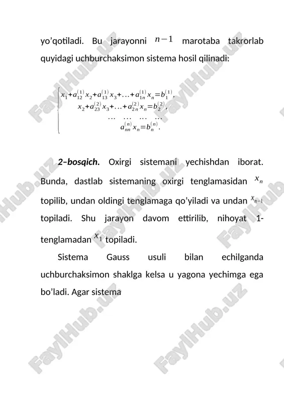 x a n 0 11 ¹ a 0 11 = a 0 1 ¹ i a i 11 a 11 1 a a i - 1 x 1 - n ï ï î ï ï í ì = = + + + = + + + + . ... ... ... ... , ... , ... ) ( ) ( ) 2 ( 2 ) 2 ( 2 3 ) 2 ( 23 2 ) 1 ( 1 ) 1 ( 1 3 ) 1 ( 13 2 ) 1 ( 12 1 n n n n nn n n n n b x a b x a x a x b x a x a x a x n x 1 - n x 1 x ï î ï í ì = - + - = + - - = - - . 4 2 4 , 9 2 …