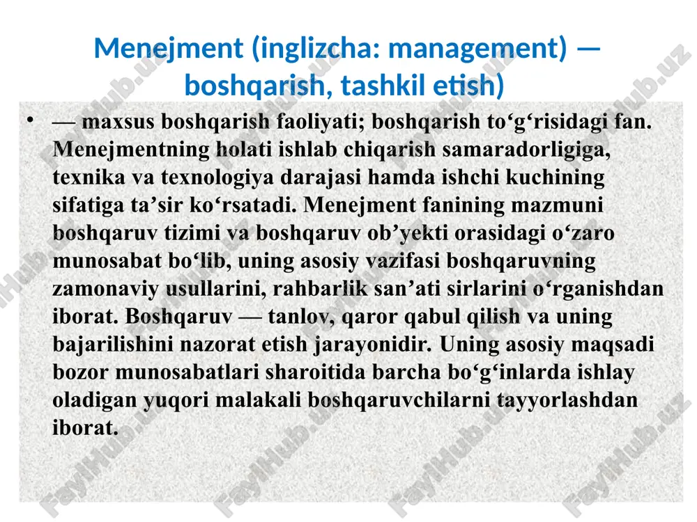izimini davlat tomonidan boshqarishdan davlat-jamoatchilik boshqaruviga o’tiladi. davlat-jamoatchilik boshqaruvining maqsadi — ta’lim muassasalarining dolzarb masalalarini davlat va jamoatchilik hamkorligida hal qilish, o’qituvchilar, o’quvchilar hamda ota-onalarga ta’lim dasturlarini, turlarini, ta’lim muassasalarini tanlashda huquq va erkinlik berishni kengaytirishdan iborat. xalq ta’limi vazirligi, oliy va o’rta maxsus ta’lim vazirligi o’zbekiston respublikasida ta’limni boshqarishning davlat yuqori organlari hisoblanadi. vazirliklar o’zini vakolatlik doirasida: ta’lim sohasida yagona davlat siyosatini ro’yobga chiqaradi; - ta’lim muassasalari faoliyatini muvofiqlashtiradi va uslub masalalarida ularga rahbarlik qiladi; davlat ta’lim standartlari, mutaxassislarining bilim saviyasi va kasbiy tayyorgarligiga bo’lgan talablarning bajarilishini ta’minlaydi; o’qitishning ilg’or shakllari va yangi pedagogik texnologiyalarni ta’limning texnik va axborot vositalarini o’quv jarayoniga joriy etadi, o’quv va o’quv-uslubiy adabiyotlarni yaratadi va nashr etishni tashkil qiladi; ta’lim oluvchilarning yakuniy davlat attestatsiyasi va davlat ta’lim muassasalarida eksternat to’g’risidagi nizomlarini tasdiqlaydi; davlat oliy ta’lim muassasasining rektorini tayinlash to’g’risida o’zbekiston respublikasi vazirlar mahkamasiga takliflar kiritadi; pedagog xodimlarni tayyorlash, ularning malakasini oshirish va qayta tayyorlashni …
