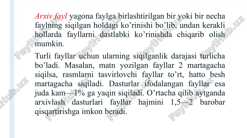 i dasturiy vositalardir. bunday vositalar o’zlarining ishlash usullariga va imkoniyatlariga ko’ra quyidagi guruhlarga bo’linadi: detektor-dasturlar va doktor-dasturlar. ular virus bilan zararlangan fayllarni izlab topadi hamda ularni viruslardan imkoni boricha tozalab, davolashga harakat qiladi. scan, aidstest, norton antivirus, avsp, avp va hozirgi paytda eng ko’p tarqalgan drweb dasturlari misol bo’la oladi; revizor-dasturlar va doktor-revizorlar. ular fayllarning dastlabgi holatlari to’g`risidagi ma`lumotlarni (hajmi, ishlash vaqti, diskdagi joylashgan o’rni va h.k.) eslab qolishadi, so’ngra esa tekshirish vaqtida shu ma`lumotlarni dastlabkilari bilan taqqoslab ko’rishadi. agar ular bir-biridan farq qilsa, shu fayl zararlangan deb hisoblaydi va viruslarni aniqlash va faylni davolash faoliyatini boshlaydi. bunday vositalarga adinf, adinf+ adinfext dasturlar misol bo’la oladi; filtr-dasturlar. ular kompyuterning tezkor xotirasiga avtomatik ravishda yuklanib, kompyuterning ishlashi davomida shu xotirada qoladi, hamda xotiraga chaqirilayotgan har bir dasturni o’zining usullari yordamida viruslardan zararlangan yoki zararlanmaganligini uzluksiz ravishda tekshirib boradi. bunday vositalarga flushot plus dasturi misol bo’la oladi; dastur-vaksinalar yoki immutizatorlar. ular diskni …