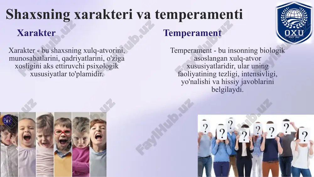ilan "u"ning impulyelarini cheklovchi shuuriy "men" (ego); "oʻta-men" (super-ego) — ijtimoiy taqiqdar, qonun tusiga kirgan majburiy tartib-qoidalar. freydning fikricha, "men" reallik tamoyiliga asoslangan holda inson psixikasida harakatlanuvchi qarama-qarshi kuchlarni muvofiqlashtirish vazifasini bajaradi. inson oʻzining qadimgi ajdodlaridan irsiy yoʻl bilan oʻtgan instinktiv mayllarning namoyon boʻlishi tufayli faoldir. instinktiv mayllar dastavval jinsiy instinkt va oʻzini himoya qilishga intilish instinkti tarzida yuzaga keladi. lekin jamiyat shaxsni koʻp jihatdan cheklab qoʻyadi, uning instinktlari va mayllari "senzura"dan oʻtkaziladi. buning natijasida oʻzining aksariyat instinktlari va mayllarini toʻxtatish, taqiqlashga majbur boʻladi. instinktiv mayllar uning shaxsiyatiga tegadigan ruhiy holat sifatida ongli hayotidan siqib chiqariladi, lekin yoʻqolib ketmaydi, faqat ongsizlik sohasiga oʻtkazib yuboriladi, xolos. foydalanilgan adabiyotlar ro’yxati: xaydarov f.i., xalilova n.i. “umumiy psixologiya”. t.: “fan va texnologiyalar” markazining bosmaxonasi: 2009 do’stmuxamedova sh.a, tillashayxova x.a, baykunusova g.yu, ziyavitdinova g.z, “yosh davrlari va pedagogik psixologiya” - darslik toshkent. tdpu, 2020 umarov b.m. psixologiya darslik/ toshkent voris-nashriyoti, 2012. -272 b. a.k.shamshetova, r.n.melibayeva …