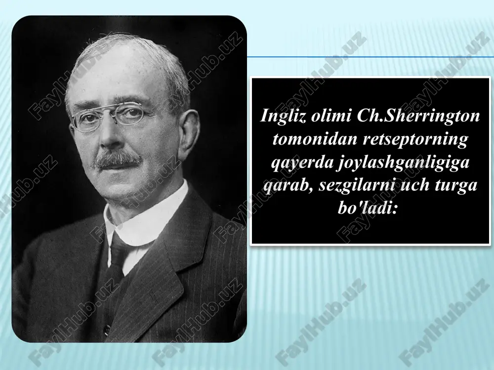 ir necha tondan tashkil topadi. ta'm bilish sezgilari shirin, achchiq, nordon, sho'r singari mazalarni his qilish bilan tavsiflanadi. ta'm bilish sezgilarining organi tilning yuzasi va tanglayning yumshoq qismidan tashkil topgan. tilning shilliq pardasida maxsus ta'm bilish so'rg`ichlari mavjud bo'lib, ularning tarkibi tayoqchasimon hujayralardan tuzilgan maxsus ta'm bilish “kurtaklari”ga ega. ta'm bilish so'rg`ichlari til yuzasida bir tekis taqsimlanmaganligi uchun uning orqa qismi achchiqni, uchi shirin mazani, chetlari esa nordon mazani sezadi. teri sezgilari tarkibi tuyish va harorat turlaridan iborat bo'lib, ularning bunday nomlanishining bosh omili bu retseptorlarning tarkibi va organizmning tashqi shilliq pardalarida joylashganligidadir. tuyish sezgilari ikki xil axborotni qabul qilish imkoniyatiga ega: birinchisi tegish va tarqalishini tuyish sezgilari; ikkinchisi esa silliq yoki g`adir – budurni tuyish bilan tavsiflanadi.. psixologiyada tuyish tanachalari va sezuvchi nervning chekka tarmoqlari zichligi ekstiziometr asbobi yordami bilan o'lchanadi. asbob teriladigan ikki oyoqli sirkuldan tashkil topgan, bo'lib, uning o'zagidagi darajalar oyoqlarning uchlari o'rtasidagi masofani o'lchaydi. tuyish sezgilarining …