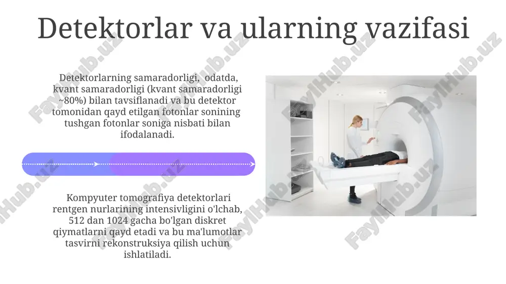 a tasvirlarni hosil qilish uchun ishlatiladi, bu jarayon 1000 dan ortiq proektsiyalarni birlashtirishni o'z ichiga oladi. tasvirning sifati, shu jumladan, shovqin darajasi va detalizatsiyasi, qayta ishlash parametrlari, masalan, filtr turi va kesma qalinligi kabi omillarga bog'liq. kesmalarni qurish algoritmlari итератив реконструкция алгоритмлари, масалан, максимал эҳтимоллик алгоритми (ml), 10-20 итерациядан кейин юқори аниқликка эга кесмаларни яратади ва шу билан бирга, шувларни камайтириш учун мураккаб математик функциялардан фойдаланади. алгоритмларнинг самарадорлиги кесмалар сифатига, шу жумладан, шуўм ва артефактлар миқдорига, шунингдек, ҳисоблаш вақтига таъсир қилади, мисол учун, fbp тезроқ, лекин итератив алгоритмлар юқори сифатли кесмаларни яратади. spiral kompyuter tomografiyasi spiral kompyuter tomografiyasi (skt) an'anaviy kttga nisbatan tezroq tasvir olishni ta'minlaydi, bu esa 1-2 soniyada 360° aylanishni amalga oshiradi va shu bilan bemorning harakatlanishi bilan bog'liq artefaktlarni kamaytiradi. skt texnologiyasining rivojlanishi natijasida, 16-64 va undan ham ko'p detektorli spiral кт skanerlari yaratildi, bu esa tasvir olish tezligini va aniqligini yanada oshirdi. kontrast moddalar va ularning …