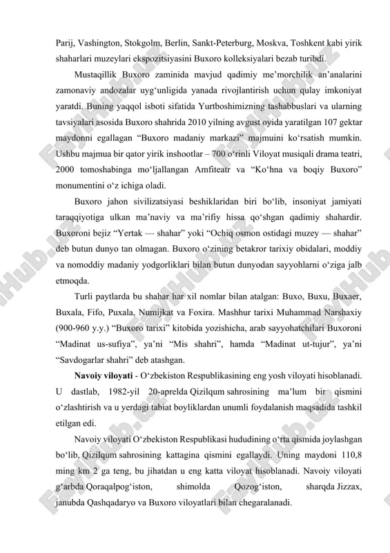 . navoiy viloyati o‘zbekiston respublikasi hududining o‘rta qismida joylashgan bo‘lib, qizilqum sahrosining kattagina qismini egallaydi. uning maydoni 110,8 ming km 2 ga teng, bu jihatdan u eng katta viloyat hisoblanadi. navoiy viloyati g‘arbda qoraqalpog‘iston, shimolda qozog‘iston, sharqda jizzax, janubda qashqadaryo va buxoro viloyatlari bilan chegaralanadi. navoiy viloyati tarkibida 8 qishloq tumani (konimex, navbahor, navoiy, nurota, tomdi, uchquduk, xatirchi, qiziltepa, 5 shahar (zarafshon, qiziltepa, navoiy, nurota, uchquduq), 8 shaharcha (konimex, langar, malikrabot, muruntov, tinchlik, shalqar, yangirabot, g‘ozg‘on) bor. markazi — navoiy sh. navoiy viloyatida mineral shifobaxsh, sho‘r va yer osti chuqur suv zaxiralari aniqlangan. navoiy viloyatini suv bilan taʼminlashda quyimozor, to‘dako‘l suv omborlari, konimex kanalining ahamiyati katta. viloyatning shim. va g‘arbiy katta qismi ko‘chma qum barxanlari, unda-bunda uchraydigan gilli cho‘llardan iborat. astragal, shuvok, sho‘ra, isirik, qamish, zarpechak, saksovul, yulg‘un, va b. cho‘l o‘simliklari o‘sadi. bukantovda va mingbuloq botig‘ida qobon, bo‘ri, chiyabo‘ri, tulki, uzun dumli mushuk, cho‘l mushugi, boshqa yerlarda malla yumronqoziq, …