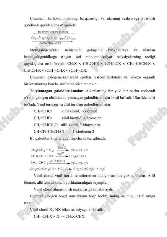 ch2=ch-ch2cl + 2nh3 ch2=chch2nh2 + nh4cl ishlatilishi: vinil xlorid, vinil ftorid, tetraftoretilen polimerlar olish uchun ishlatiladi. adabiyot: 1. o.ya.neyland organicheskaya ximiya. m.: «viysshaya shkola». 1990. c. 229-241, 245-248. 2. a.n.nesmeyanov, n.a.nesmeyanov nachala organicheskoy ximii. kniga 1. m.: 1969. c. 80-90. 3. dj.roberts, m.kaserio osnoviy organicheskoy ximii. chast 1. m.: «mir», 1978. s. 308-384. 4. a.terney sovremennaya organicheskaya ximiya. t. 1. m.: «mir», 1991. c. 167-252. 5. r.morrison, r.boyd organicheskaya ximiya. m.: «mir». 1974. s.446-475. 6. z.gauptman, yu. grefe, x. remane organicheskaya ximiya. m.: «ximiya». 1979. c.124-171, 283-302. 7. q.n. axmedov, x.y. yo‘ldoshev organik kimyo usullari. i-qism. t.: «universitet». 1998. 14-43 b. image6.wmf image7.png image8.png image9.wmf image10.png image11.wmf image12.png image13.png image14.wmf image1.wmf image2.wmf image3.wmf image4.wmf image5.wmf