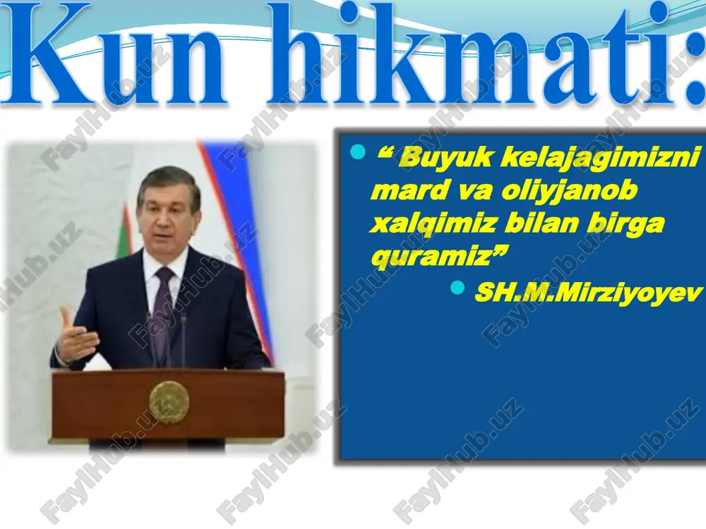 germaniya dunyoni qayta bo’liishni talab qilayotgan edi fransiya italiya da’vo qilayotgan hududlar fransiya ixityorida edi rossiya avstriya-vengriya dav’o qilayotgan hududlar rossiya ta’siri ositda edi ittifoqchi davlatlar urush arafasida yashil rangda antanta (buyuk britaniya, fransiya va rossiya); jigar rangda uchlar ittifoqi (germaniya, avstriya-vengriya va italiya) davlatlari ko’rsatib o’tilgan. 2-reja: urushning boshlanishi va uning natijalari birinchi jahon urushining boshlanib ketishiga 1914-yilning 28-iyunida serbiyalik millatchi g.prinsip tomonidan sarayevoda avstriya-vengriya taxti vorisi f.ferdinandni o’ldirilishi bahona bo’ldi sarayevodagi qotilik urushning borishi 1-jahon urushi 1914-yilning yozida avstriya-vengriyaning serbiyaga hujumi bilan boshlanib ketdi. bunga javoban rossiya avstriya-vengriyaga, germaniya rossiya va fransiyaga, buyuk britaniya esa germaniyaga urush e’lon qildi. urushda dunyoning 38 ta davlati ishtirok etgan. urush boshlangach “antanta” italiyani o’z tomoniga o’gdirib olishga erishdi birinchi jahon urushida qo’llanilgan qurollar: suv osti kemasi xlorli gaz tank germaniya suvosti kemalari katta yo’lovchi tashuvchi kemalarga ham hujum qildi. jumladan, 2000 dan ortiq yo’lovchisi bo’lgan “luzitaniya” kemasi shulardan biri edi. hujum …