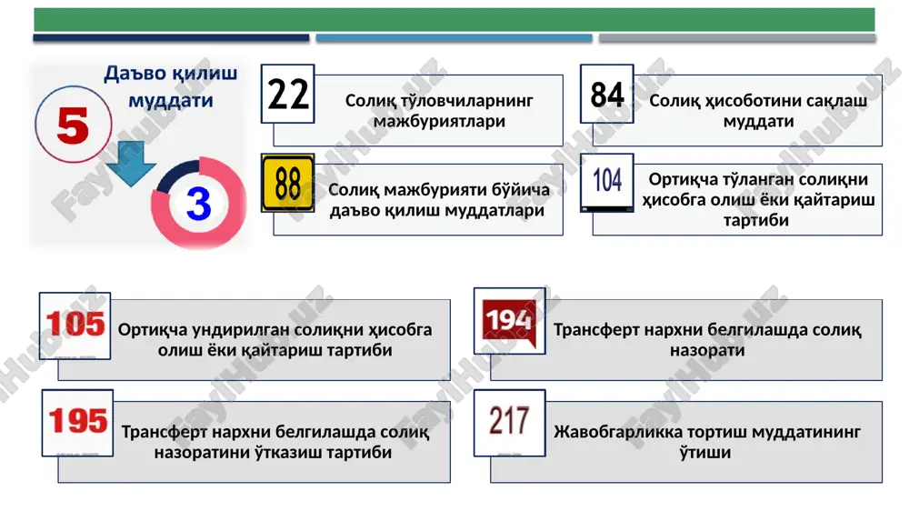 д бўлган тақдирда, солиқ тўловчининг шахсий кабинетига электрон тарзда, солиқ тўловчининг номига расмийлаштирилган уяли телефон рақамига ва солиқ органларининг махсус мобил иловасига смс хабарнома тарзида, шунингдек тўлов хабарномаси олинганлигини ва олинган санани тасдиқловчи бошқа усулда ҳар йили 1 мартдан кечиктирмай топширилади. жисмоний шахслар бўйича жш мол-мулк солиғи ставкалари ск 422-модда ер солиғи 12% республика ҳудудлари 1 гектар учун базавий солиқ ставкаси 1 кв.ер майдони учун базавий ставка юридик шахслар (млн.сўм) жисмоний шахслар (сўм) 2023 2024 2023 2024 тошкент шаҳри 1 зона 2 зона 3 зона 4 зона 5 зона 242.0 193.0 149.0 99.0 50.0 271.0 216.0 167.0 111.0 56.0 1408.0 1194.0 979.0 770.0 550.0 1577.0 1337.0 1096.0 862.0 616.0 қорақалпоғистон республикаси 31.0 35.0 286.0 320.0 андижон вилояти 39.0 44.0 352.0 394.0 бухоро вилояти 32.0 36.0 286.0 320.0 жиззах вилояти 32.0 36.0 286.0 320.0 қашқадарё вилояти 32.0 36.0 286.0 320.0 навоий вилояти 32.0 36.0 286.0 320.0 наманган вилояти 39.0 44.0 352.0 …
