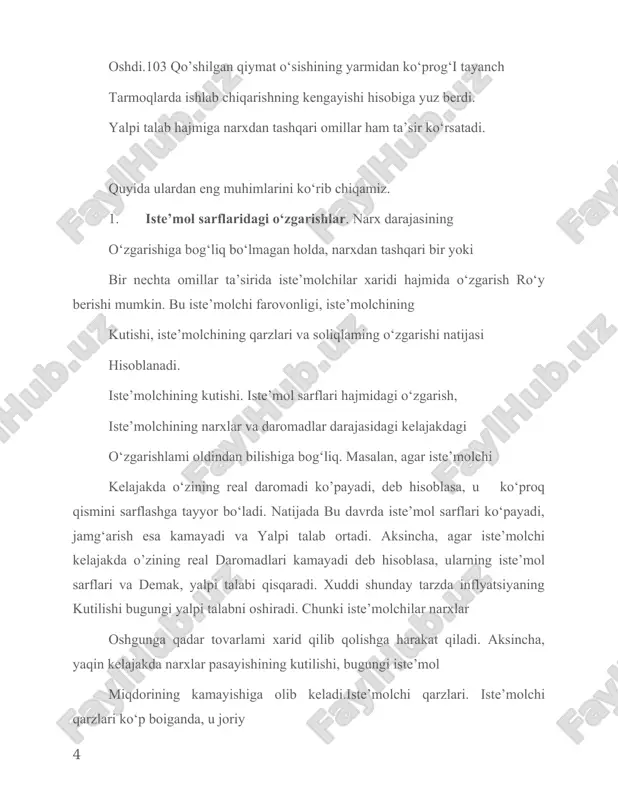 b chiqarish hajmining kengayib borishi bilan qo‘shimcha ishchi kuchi ham ishga jalb qilinadi. shu barcha sabablarga ko‘ra mahsulot birligiga qilinadigan xarajatlar ortadi, korxonalar ishlab chiqarishining rentabelli bo‘lishi uchun tovarlarga ancha yuqori narx belgilaydi. shu sababli oraliq kesmada milliy mahsulot real hajmining ko‘payishi narxlaming o‘sishi bilan birga boradi. iii. tik kesma. u ba’zida «klassik» kesma deb ham atalib, iqtisodiyot o‘zining to‘liq yoki tabiiy darajasiga erishganligini ko‘rsatadi. bunda iqtisodiyot ishlab chiqarish imkoniyatining shunday nuqtasida (rasmdagi nuqta) joylashadiki, bunda qisqa muddatda ishlab chiqarish hajmini yanada kengaytirishga erishish mumkin emas. iqtisodiyot to‘liq quwat bilan ishlay boshlaganligi sababli narxning to‘xtovsiz oshib borishi ham ishlab chiqarish real hajmining ko’payishiga olib kelmaydi. qisqacha aytganda, bu kesma milliy ishlab chiqarish hajmi doimiy bo‘lib qolishi, narx darajasi esa o‘zgarishi mumkinligini ko‘rsatadi. yalpi taklif hajmiga ta’sir qiluvchi omillar. yalpi taklifga narxdan tashqari bir qator omillar ta’sir ko‘rsatadi. bu omillardan bir yoki bir nechtasining o‘zgarishi yalpi taklifning o‘zgarishiga sabab bo‘ladi. yalpi …