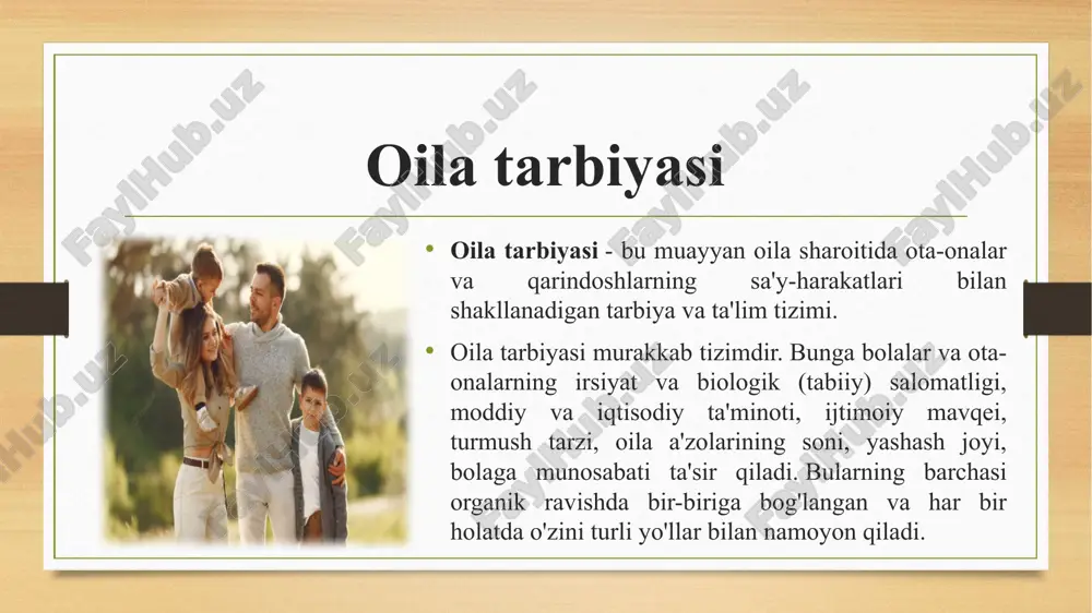 sh zarurati qanchalik kuchli bo'lsa , oilaning tez-tez yig'ilishiga yordam beradi, shunda bir tom ostida yashaydigan odamlar o'zlarini haqiqiy oila kabi his qiladilar. shu o'rinda savol tug'iladi: oilada rivojlangan qaysi an'analar eng muhim hisoblanadi. e’tiboringiz uchun rahmat!!! image5.png image6.png image7.png image8.png image9.png image10.png image11.png image12.png image13.png image3.png image4.png /docprops/thumbnail.jpeg