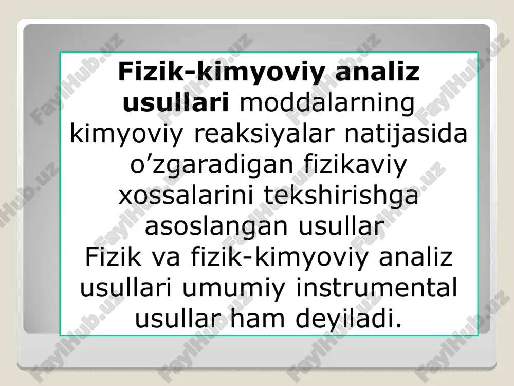 simob va kalsiy oksalatidagi elektrodini misol qilib keltirish mumkin. uning potensiali ikkinchi metall ionining aktivligi bilan belgilanadi. masalan, uchinchi tur elektrodlaming qaytarlik darajasi yuqori va ular elektrod metaliga nisbatan begona bo’lgan kationlami aniqlash uchun indikator elektrod sifatida ishlatiladi. mustahkamlash uchun savollar: fizik usullar deb qanday usullarga aytiladi? instrumental usullar qanday usullar, nima uchun bunday atalgan? fizik va fizik- kimyoviy usullar nechaga bo’linadi? elektr kimyoviy usullarning o’ziga xos tomonlarini tushuntiring. polyarografiya usulida nimalarni aniqlsh mumkin?