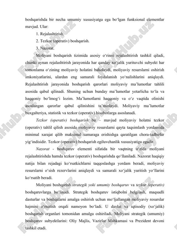 ng boshqaruv apparatlari, xo‘jalik subyektlarining moliya bo‘lim (xizmat) lari tashkil etadi. bozor iqtisodiyoti sharoitida moliyani boshqarishni ilmiy asoslangan holda, rivojlangan xorijiy mamlakatlarning tajribalarini o‘rgangan holda hamda respublikaning ichki xususiyatlarini hisobga olib tashkil qilinsa, maqsadga muvofiq bo‘ladi. xx asrning 2-yarimi jahon xo‘jaligida revolyutsion ham evolyutsion burilish davri bo‘ldi. natijada ilmiy texnik taraqqiyotning keskin avj olishi va jahon xo‘jaligi tovar ishlab chiqarishining keskin o‘sishi barcha sohalarda bo‘lganidek boshqaruvning ilmiy konsepsiyalarida ham taraqqiyotlar bo‘lishiga olib keldi. natijada zamonaviy moliyaviy menedjment konsepsiyasi mustaqil shakllana boshladiki, uning asosiy muammosi sifatida korxonalar moliyaviy munosabatlari, pul mablag‘larini aylanishining ichki va tashqi omillarini ta’siriga asoslangan holda samarali tashkil etish masalalarini o‘z ichiga ola boshladi. bozor iqtisodieti xo‘jalik subyektlari orqali ijtimoiy takror ishlab chiqarish jarayonida bozordagi talab va taklif, aniq ist’emolchilar talablari, ishlab chiqaruvchi uchun maksimal foyda olish imkoniyatini tug‘diruvchi mahsulot ishlab chiqarishni ko‘zda tutadi. 3. moliyaviy boshqarishning avtomatlashtirilgan tizimi iqtisodiyotda bozor munosabatlariga o‘tish jamiyat ijtimoiy-iqtisodiy hayotining barcha sohalariga …