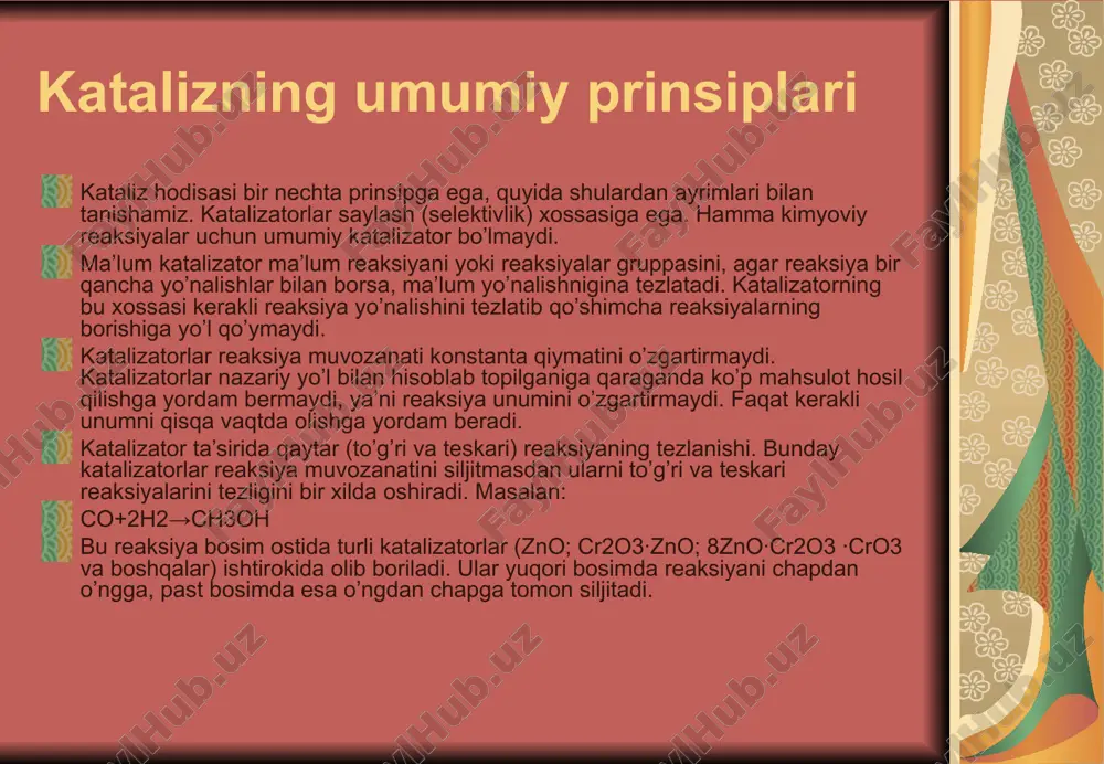 +[es] bo’ladi. ya’ni reaksiyaga kirishib kompleksdagi (es) va ozod holdagi (reaksiyaga kirishmagan) miqdori (e) ning yig’indisiga teng. ferment substrakt kompleksining ajralish tezligi esa, reaksiya boshlarida s ning kam reaksiyaga kirishganini va tajriba uchun boshqa substrat ko’p miqdorda olinganini e’tiborga olib boshda olingan substrat miqdoriga nisbatan substratni reaksiya kirishgan miqdorini hisobga olmasa ham bo’ladi (s0-s=s0), ya’ni [s]=[s0] deb qabul qilishi mumkin. (s0) substratning umumiy (tajriba uchun olingan miqdori) va tenglama,-sxema bo’yicha boradigan fermentativ reaksiya tezligi, substrat va fermentlarning dastlabki olingan miqdori bilan o’zgarishini ifoda qiladi va tenglama bu xil kattalik reaksiyaga ahamiyatli kattaliklar k2 va k3 ni hisoblashga imkon beradi. reaksiya tezligiga (v) reagentlarning miqdoridan (konsentrasiya) tashqari tajriba sharoitida mavjud har xil omillar ta`sir qiladi. masalan, muhitni ph sistema ingibator (reaksiyani tezlatuvchi) mavjudligi, birga ko’rsatilgan yana boshqa qo`shimcha bosqichlar mavjudligi kabi omillar ta`sir qiladi. bu xil omillar ta`sir qilmaydigan sharoitda olib borilgan va demak aktiv massalar ta`sirida qonuniga muvofiq aniqlangan tezlik …