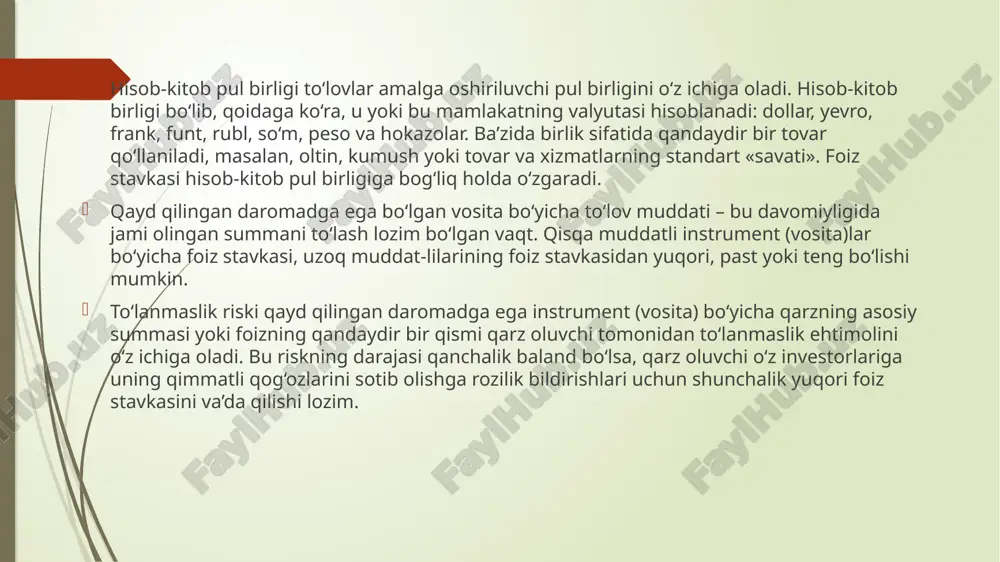investitsiyalari rentabelligini baholash imkoniyatini beradigan qandaydir etaloniy kriteriy kerak bo‘ladi. 7.2-jadvalda eng muhim milliy fond birjalarida muomalada bo‘lgan, qimmatli qog‘ozlar uchun foydalaniladigan, odatda moliyaviy nashrlarda birinchi navbatda e’lon qilinadigan asosiy fond indekslari ro‘yxati keltirilgan investitsiya qilingan kapital daromadlilik dinamikasini ma’lum bir birja (fond) indeksiga bog‘lash maqsadiga asoslangan investitsiya strate-giyasiga indeksatsiyalash deyiladi. uning asosida quyidagi oddiy haqiqat yotadi: birgalashib o‘z kapitalini qimmatli qog‘ozlarga qo‘ygan barcha inve-storlar butun fond birjasi daromadliligidan ko‘proq rentabellikka erisha olmaydilar investorning xarajatlar darajasi nuqtai nazaridan indekslash-tirish strategiyasining ustunligi (afzalligi). 1926 yildan buyon aqsh fond bozori investorlar uchun investitsiya qilingan kapitalga yillik o‘rtacha daromadlilikni 12% miqdorida ta’minlab kelmoqda. biroq bu raqamlar quyidagi ko‘rinishda namoyon bo‘ladigan xarajatlarni hisobga olmaydi fond xarajatlari (fond boshqaruvchisiga to‘lov, fond to‘g‘risida axborot tarqatish uchun yig‘imlar va joriy xarajatlar); qimmatli qog‘ozlar portfeli bilan operatsiyalar bo‘yicha xarajatlar (amalga oshirilgan bitim uchun broker xizmatlari to‘lovi va boshqa tijoriy xarajatlar). aynan kam xarajatlar indekslashtirish strategiyasiga asoslangan fondlarning asosiy …