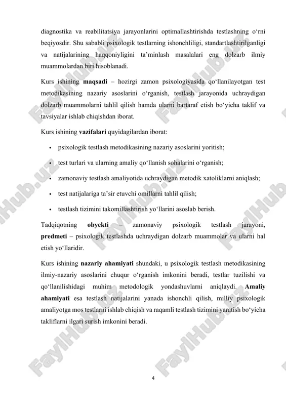 q qilib, natijalarni standart shaklda, obyektiv tarzda ifodalaydi. psixologik test tushunchasining shakllanishi xix asr oxiri va xx asr boshlariga to‘g‘ri keladi. dastlabki testlar inson aql-idrokini o‘lchashga qaratilgan bo‘lib, ularni 1880–1890-yillarda ingliz olimi frensis galton ishlab chiqqan. u individual farqlarni o‘lchash orqali insonning psixik salohiyatini aniqlash mumkin degan g‘oyani ilgari surdi. keyinchalik amerikalik psixolog jeyms makkin kettell bu yondashuvni yanada takomillashtirib, “mental testlar” tushunchasini ilmiy muomalaga kiritdi. xx asr boshida fransuz olimi alfred bine va uning hamkori teodor simon tomonidan ishlab chiqilgan bine–simon testi psixologik testlash tarixida yangi bosqichni boshlab berdi. ularning intellektni o‘lchovchi testlari shaxsning yoshga mos aqliy rivojlanish darajasini aniqlash imkonini yaratdi. keyinchalik bu test l. terman tomonidan qayta ishlanib, stenford–bine testi nomi bilan mashhur bo‘ldi va butun dunyo bo‘yicha qo‘llanila boshlandi. xx asrning o‘rtalarida psixologik testlash sohasida katta rivojlanish yuz berdi. ayniqsa, d. veksler tomonidan ishlab chiqilgan intellekt testlari (wais, wisc) shaxsning kognitiv imkoniyatlarini kompleks o‘lchashga xizmat qildi. …