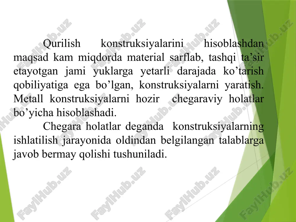 metall konstruksiya elementlarining hisobi, metall konstruksiya elementlarining hisoblash asoslari - Page 4