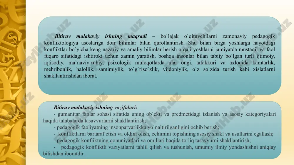 sabab va oqibatlarini o'rganuvchi fan “konfliktologiya” bo'lib, u lotincha “conflictus” – to'qnashuv demakdir. fan nuqtai-nazaridan ilk marotaba konfliktni ilmiy o'rganish davlat hokimiyati, jamiyat a'zolari hamda alohida ijtimoiy guruhlar orasidagi ziddiyatlarni o'rganishdan boshlangan. keyinchalik ilmiy qiziqishlarni ortib borishi bilan ijtimoiy, siyosiy, milliy, guruhlararo va shahslararo konfliktlar fan ob'ektiga aylana boshladi. 3.1.pedagogik konfliktologiyaning paydo bo`lishi va rivojlanishi. 8 konfliktologiya xx asrning ikkinchi yarmidan boshlab fan sifatida shakllana boshlagandan so'ng, jamiyatda konfliktning tutgan o'rni o'rganish jamiyat hayotida juda muhimligi sababli, etnik va guruhlararo konfliktli munosabatlarni o'rganish, sistematik asosda ularni tahlil qilish va o'zaro to'g`ri echimga kelish zaruriy ehtiyojlardan biriga aylandi. konflikt har bir inson hayotining ajralmas qismi. hech bir inson konfliktlardan o`zini “kafolatlanganman” deb ishonch bilan ayta olmaydi. har birimiz bolalik davrlarimizdan konflikt vaziyatlarga tushamiz va bu holatlardan chiqib ketish yo`l va usullarini qidiramiz. konflikt ijtimoiy xodisa ekanligi haqida. konflikt rivojidan har bir inson, yaqin qarindoshlar, mehnat jamoasi o`rtasidagi tinch va totuvlikka asoslangan …