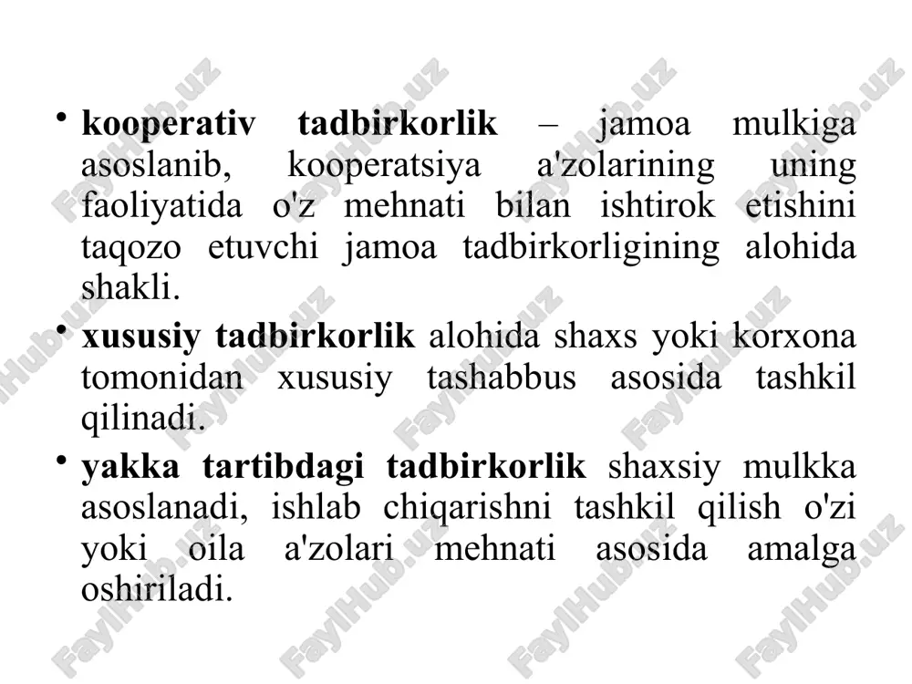 ni tayyorlash va takomillashtirish bo'yicha ilmiy-tadqiqot, tajriba-konstruktorlik hamda ishlab chiqarish faoliyatini tashkil etish; bozor holatini, uning rivojlanish istiqbolini, tovar va xizmatlarga mavjud va potеntsial talabni komplеks o'rganish; ishlab chiqarish va moliyalashtirishni muvofiqlashtirish va rеjalashtirish; mahsulot tayyorlash va sotishning an'anaviy shakl va kanallarini takomillashtirish, shuningdеk, yangilarini topish; boshqaruv tizimining moslashuvchan va samarali tashkiliy tuzilmalarini joriy etish; ishlab chiqarish va sotish jarayonlarining o'zaro aloqasi va ta'sirining yuqori darajasini ta'minlash. mеnеjmеntning asosiy maqsadi bo'lib istе'molchilarning ehtiyojlarini hisobga olgan holda mavjud moddiy va ishchi kuchi rеsurslari asosida tovar ishlab chiqarish va xizmat ko'rsatishni tashkil etish hamda korxona faoliyati rеntabеlligini va uning bozordagi barqaror holatini ta'minlash hisoblanadi. mеnеjmеnt – ishlab chiqarish samaradorligini oshirish va yuqori natijalarga erishish maqsadida qo'llaniluvchi ishlab chiqarishni boshqarishning shakllari, vositalari, usullari va tamoyillarining majmui. mеnеjmеntning vazifalari - - - - - - - - - ishlab chiqarishni avtomatlashtirishni ta'minlash va yuqori malakaga ega bo'lgan ishchilardan foydalanishga o'tish; korxona xodimlari uchun mеhnatning …